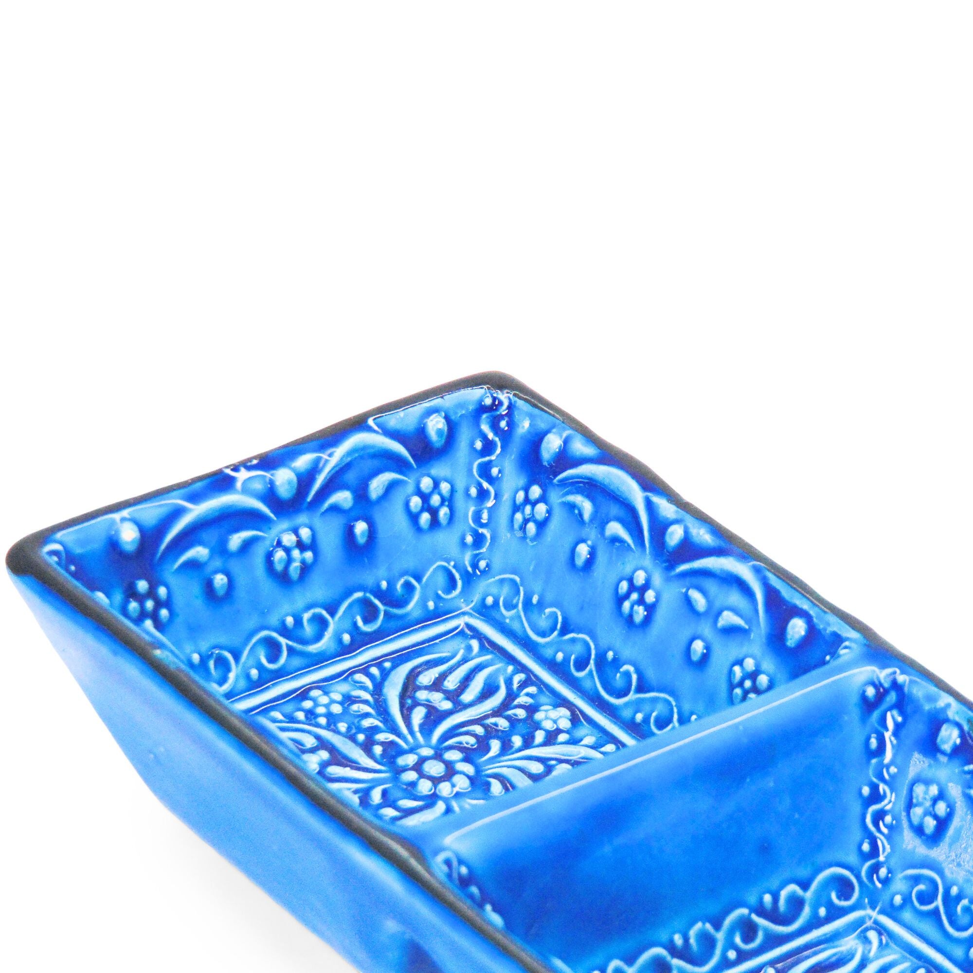 Ceramic Snack Dish with 2 Compartments – Iznik, Blue – 17x8cm