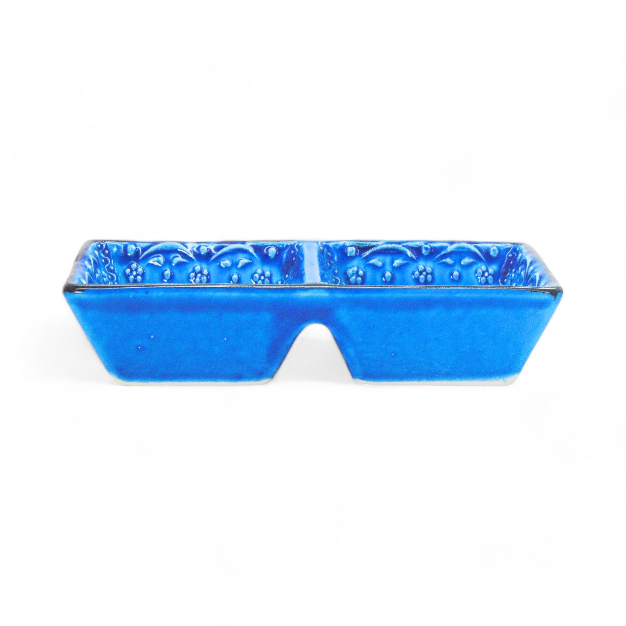 Ceramic Snack Dish with 2 Compartments – Iznik, Blue – 17x8cm