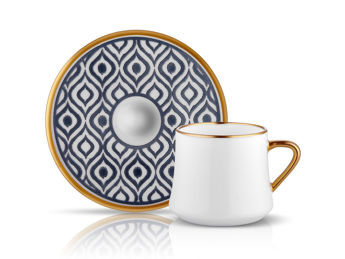 Sufi Ikat Cup and Saucer - Anthracite Mat Gold - 230 cc-Cups, Saucers & Mugs-K-United