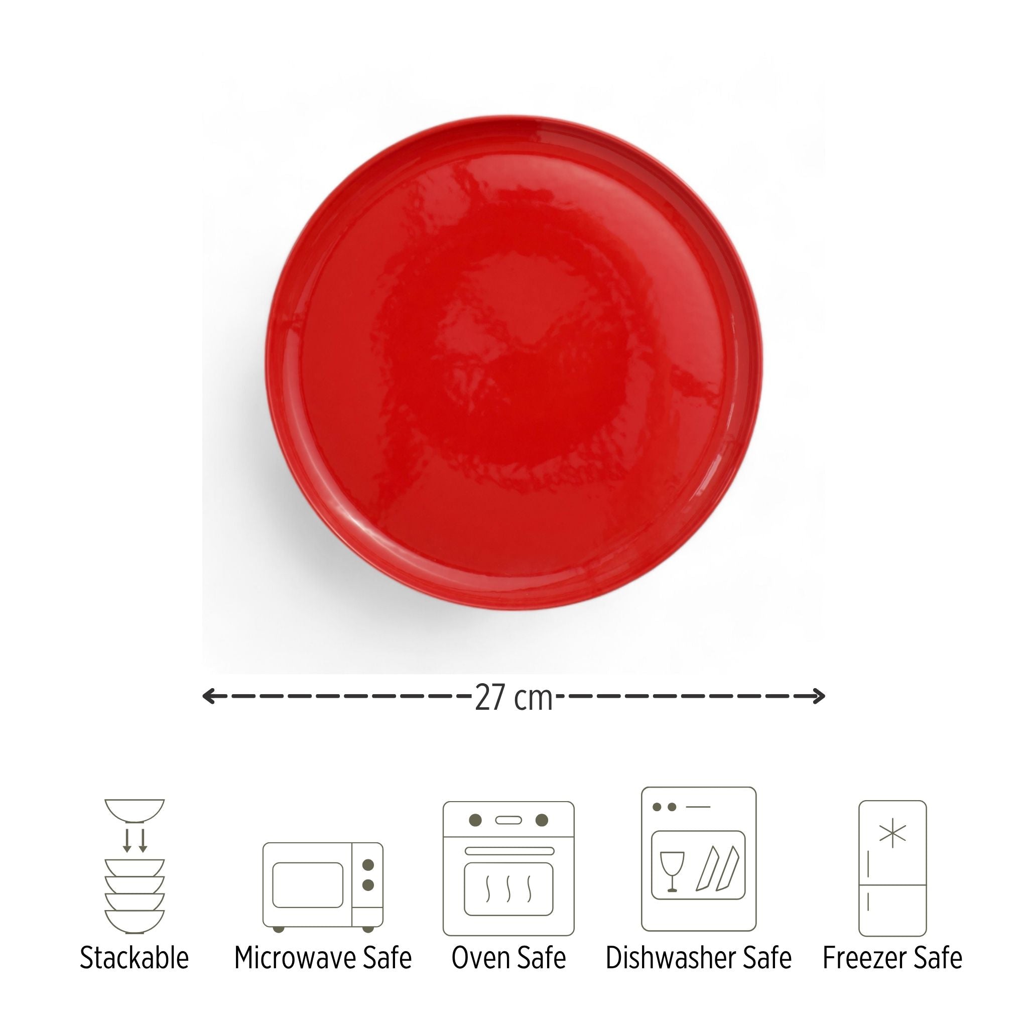 Porcelain Dinner Plate - Sanday Series, Red - 27cm Diameter