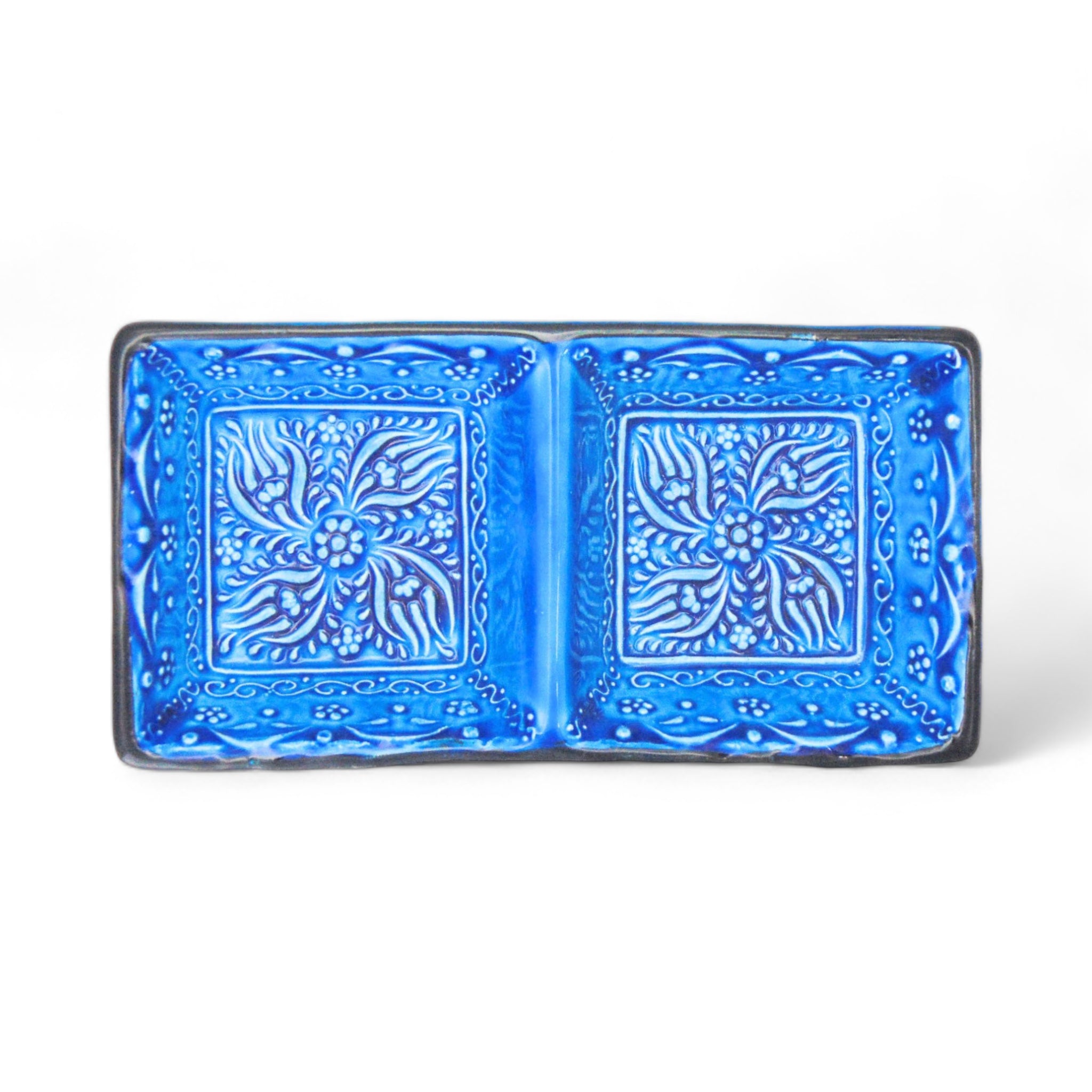 Ceramic Snack Dish with 2 Compartments – Iznik, Blue – 17x8cm