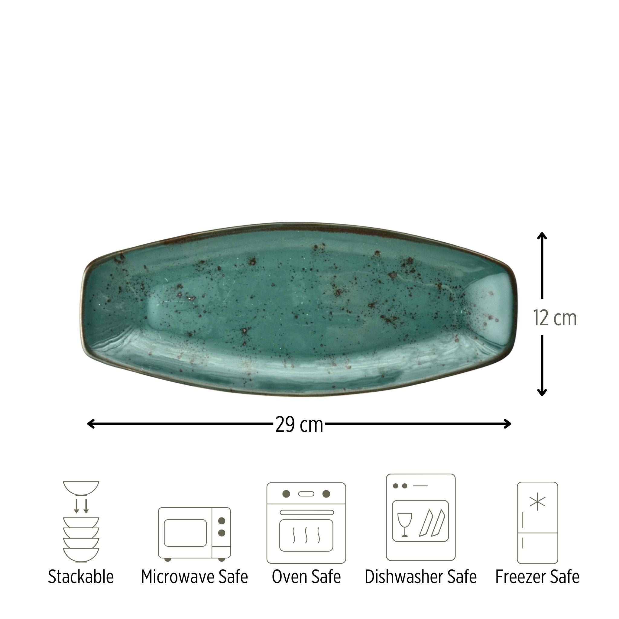 Porcelain Serving Plate - Fairlie Series, Teal Green - 28x15cm