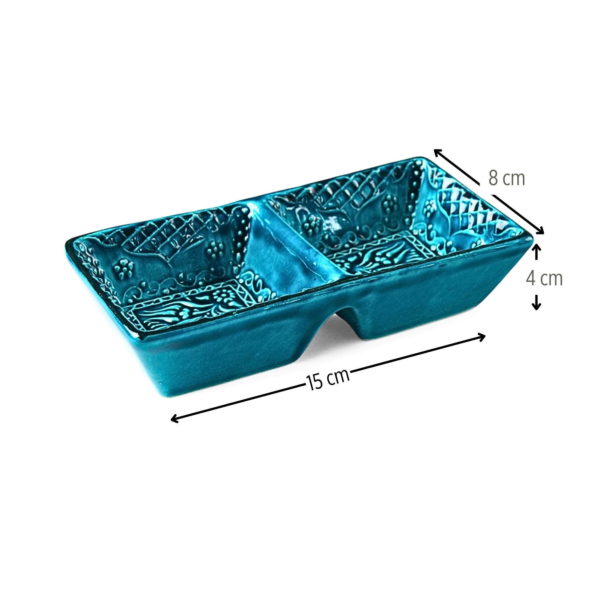 Ceramic Snack Dish with 2 Compartments – Iznik, Turquoise – 17x8cm