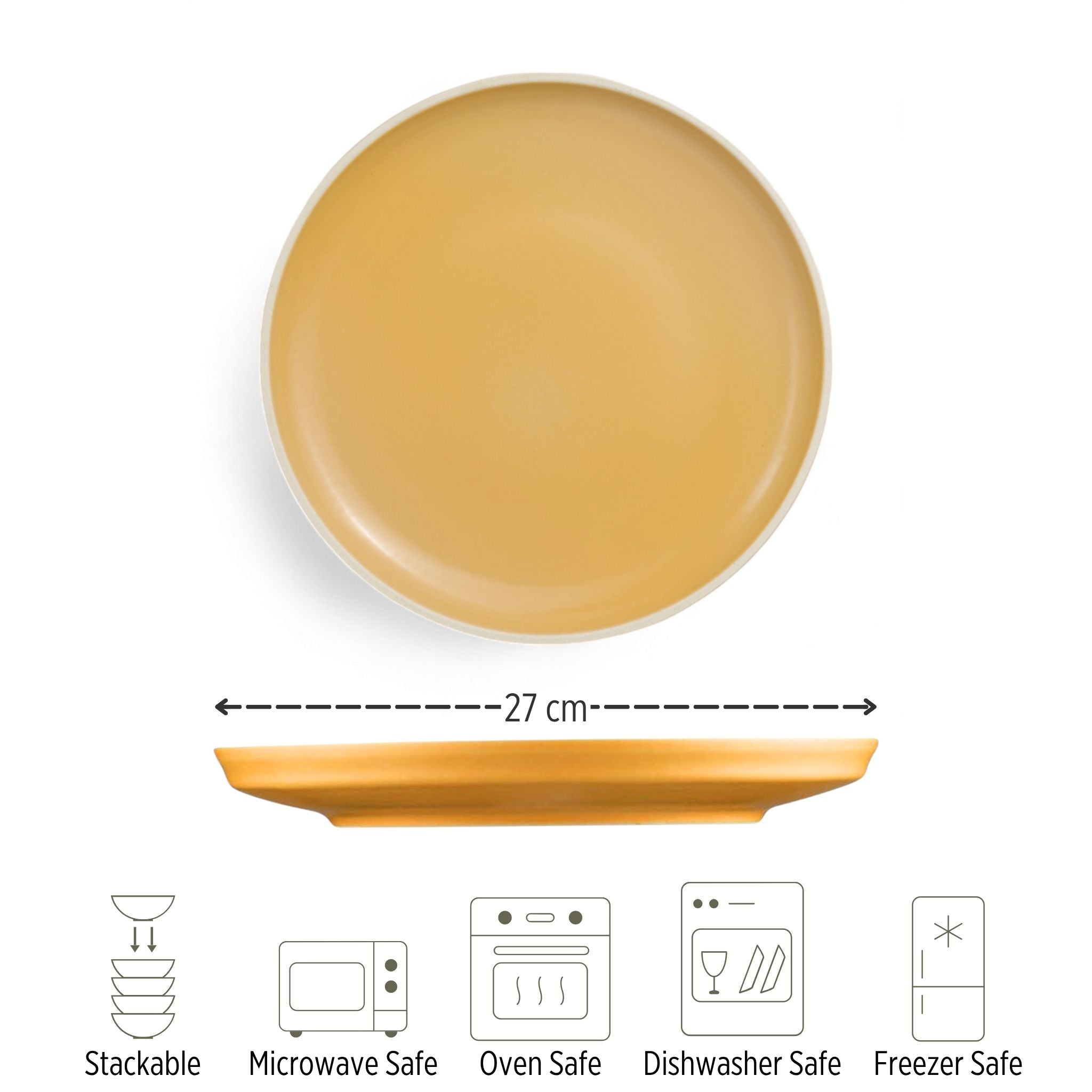 Porcelain Dinner Plate - Sanday Series, Yellow - 27cm Diameter
