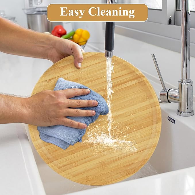 Bamboo Round Serving Platter & Terracotta Wooden Tray 25 cm