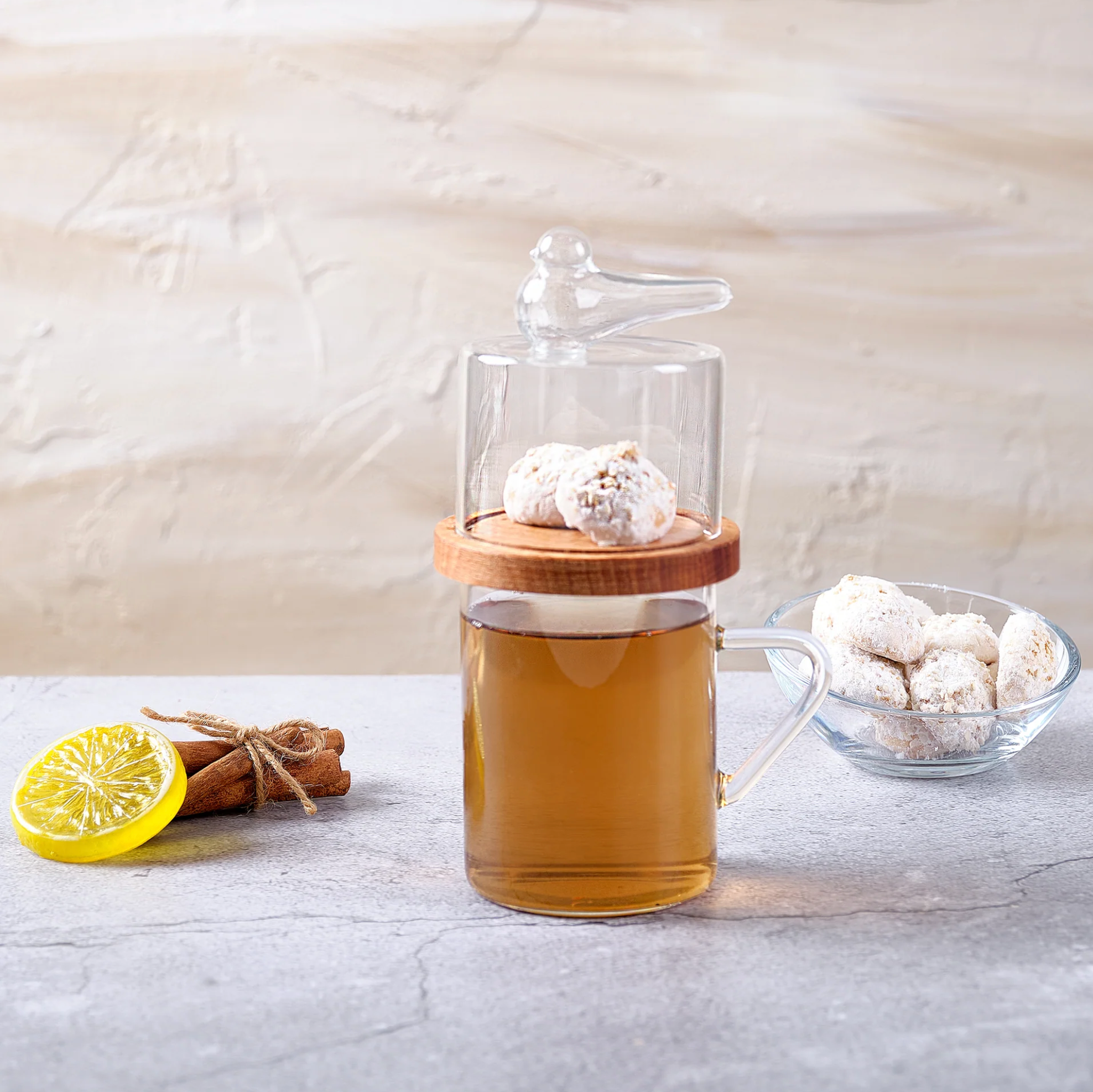 Handmade Glass Mug with Cookie Holder