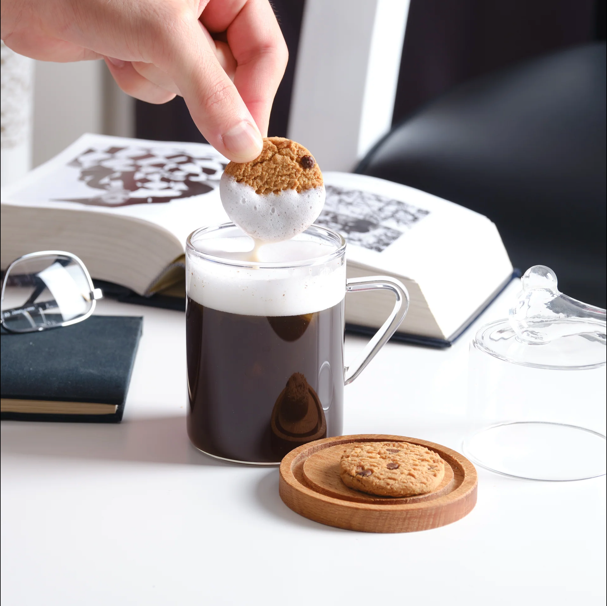 Handmade Glass Mug with Cookie Holder