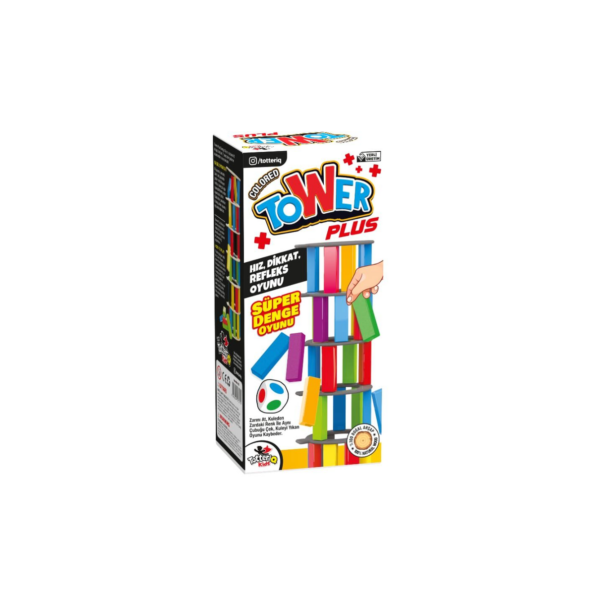 Totteriq Coloured Plus Tower Wooden Blocks Tumbling Tower Game