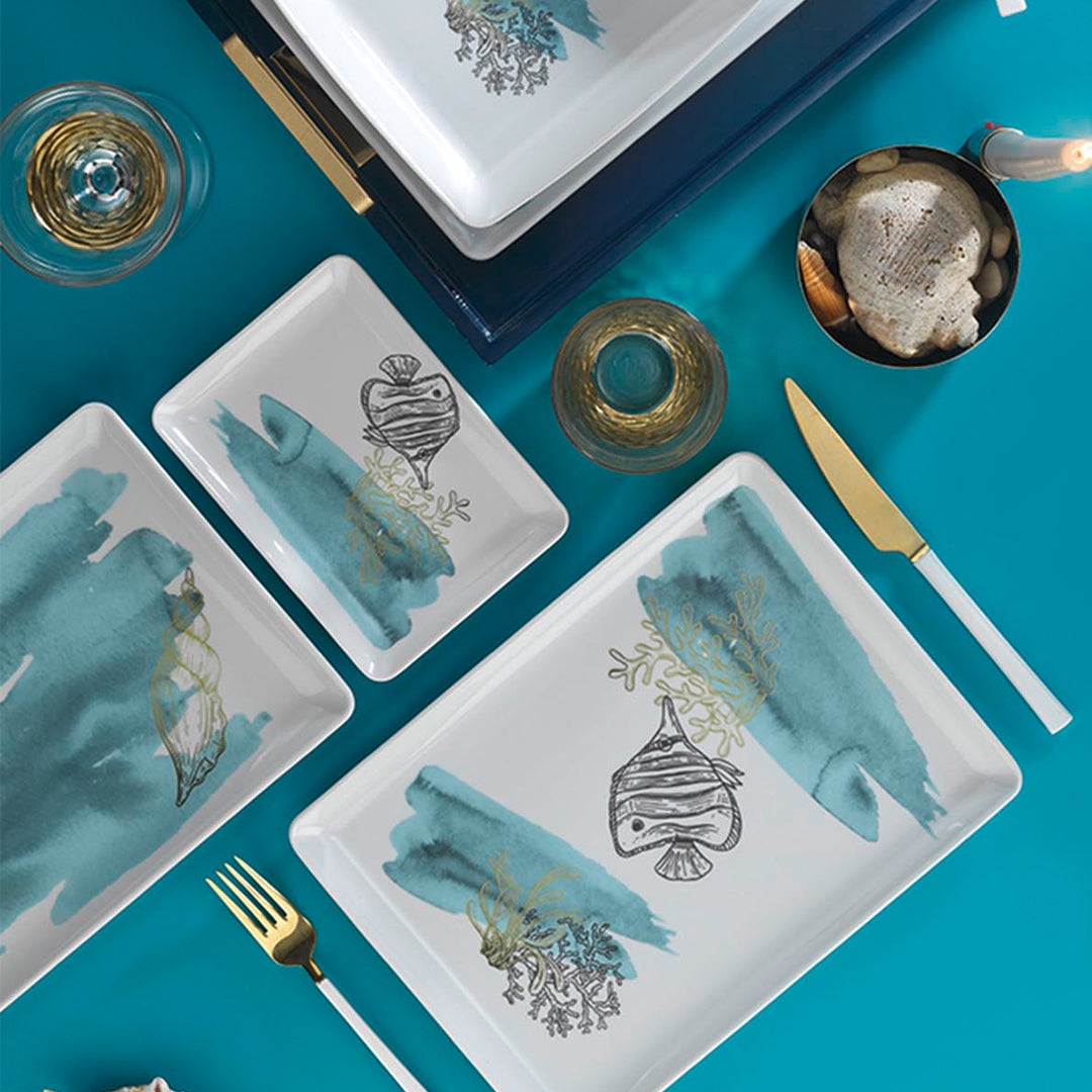 Porcelain Serving Plate - Rochelle, Sea Sketch - 30x22cm