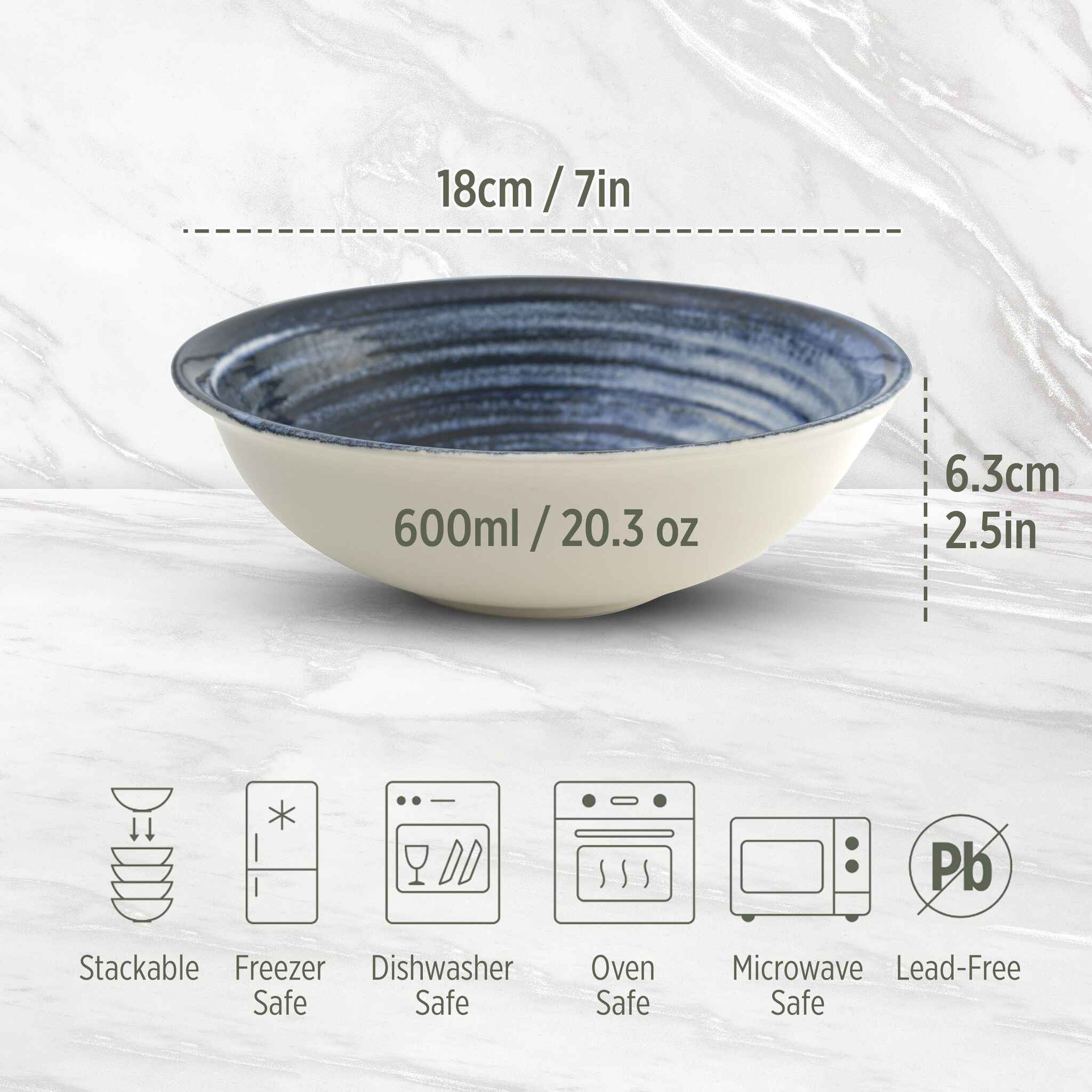 Porcelain Soup&Cereal Bowl – Morar, Deep Tide – 18cm