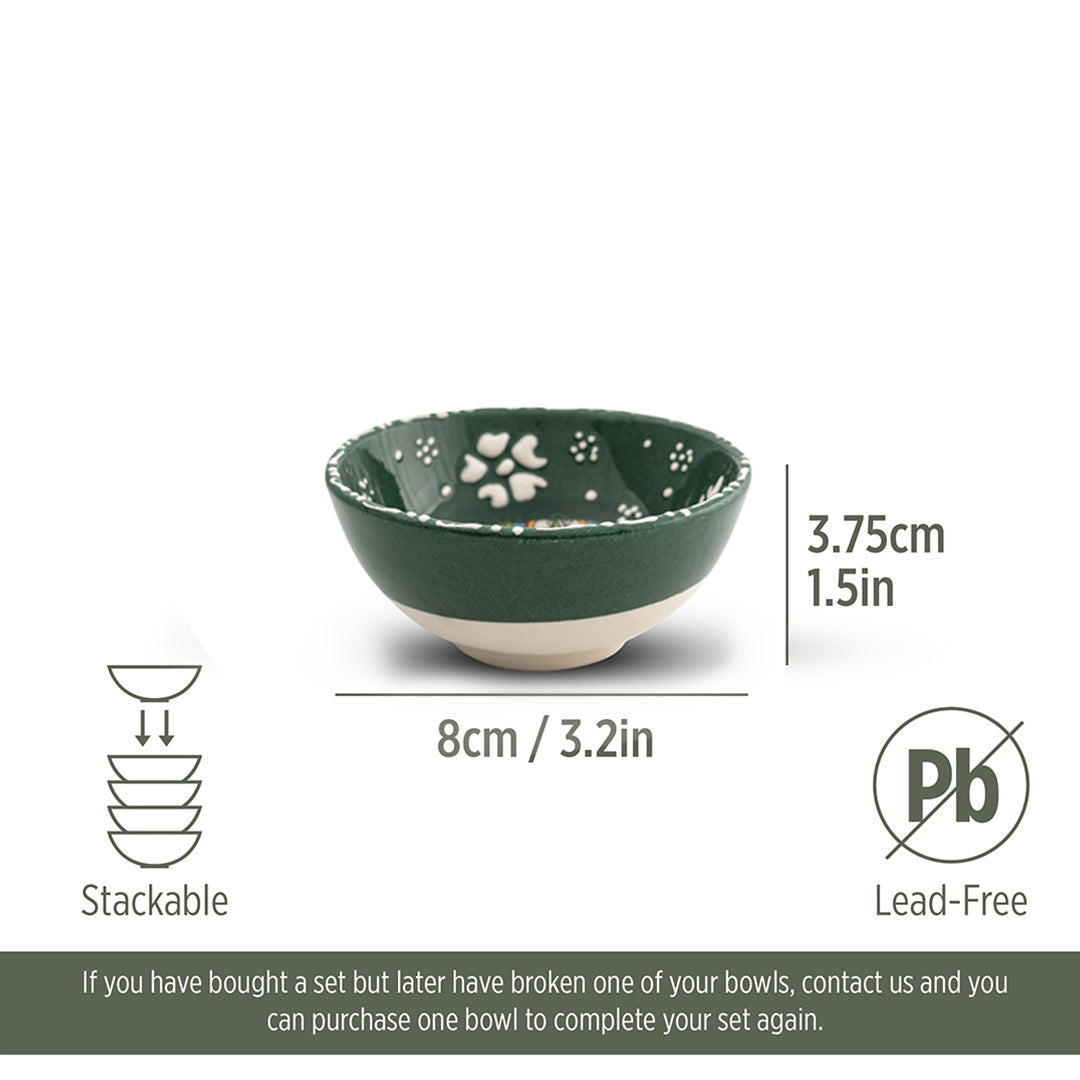 Ceramic Dip Bowl – Rochelle, Green Floral – 8cm