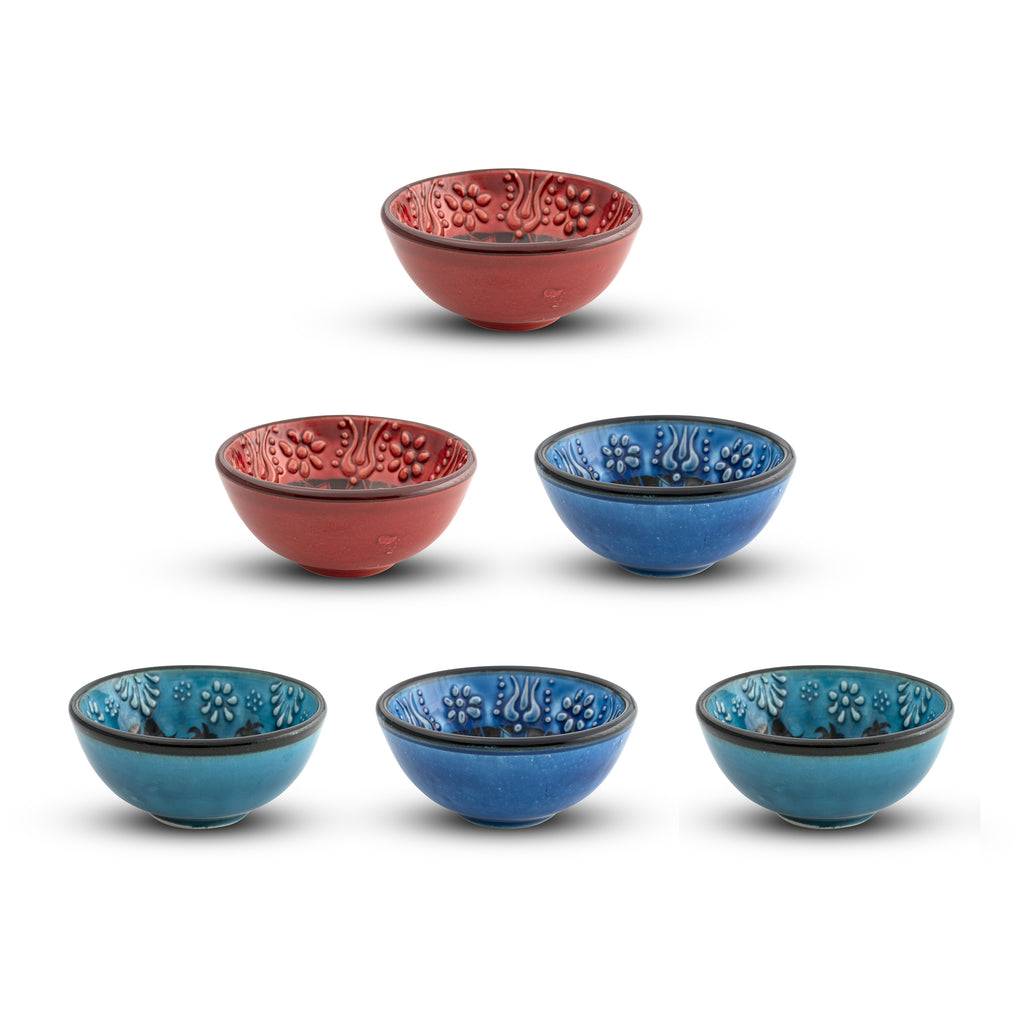 Handmade Ceramic Bowls Set of 6 Multicolour 8cm
