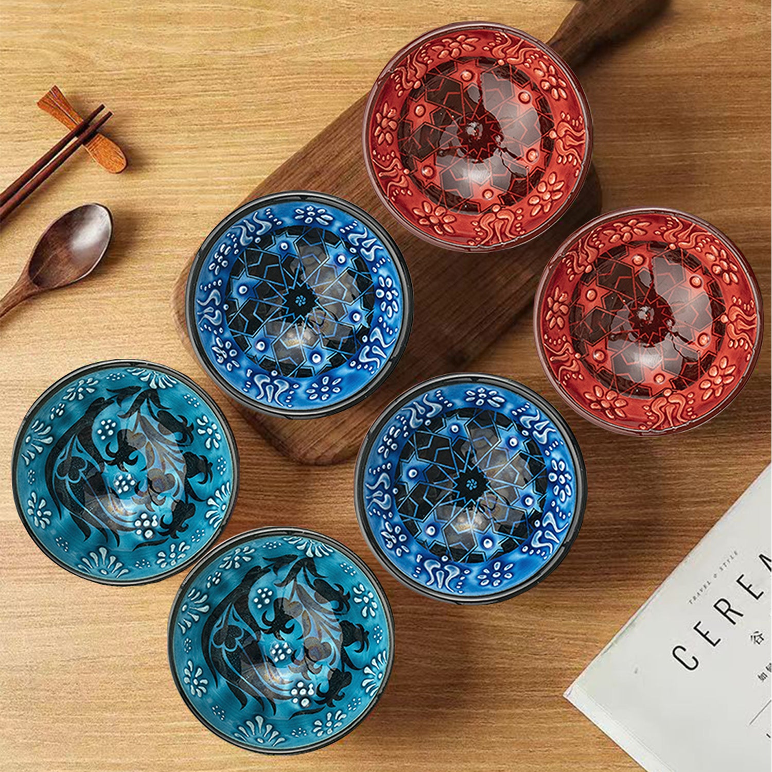Set of 6 Ceramic Dip Bowls – Iznik, Spring Bloom – 8cm