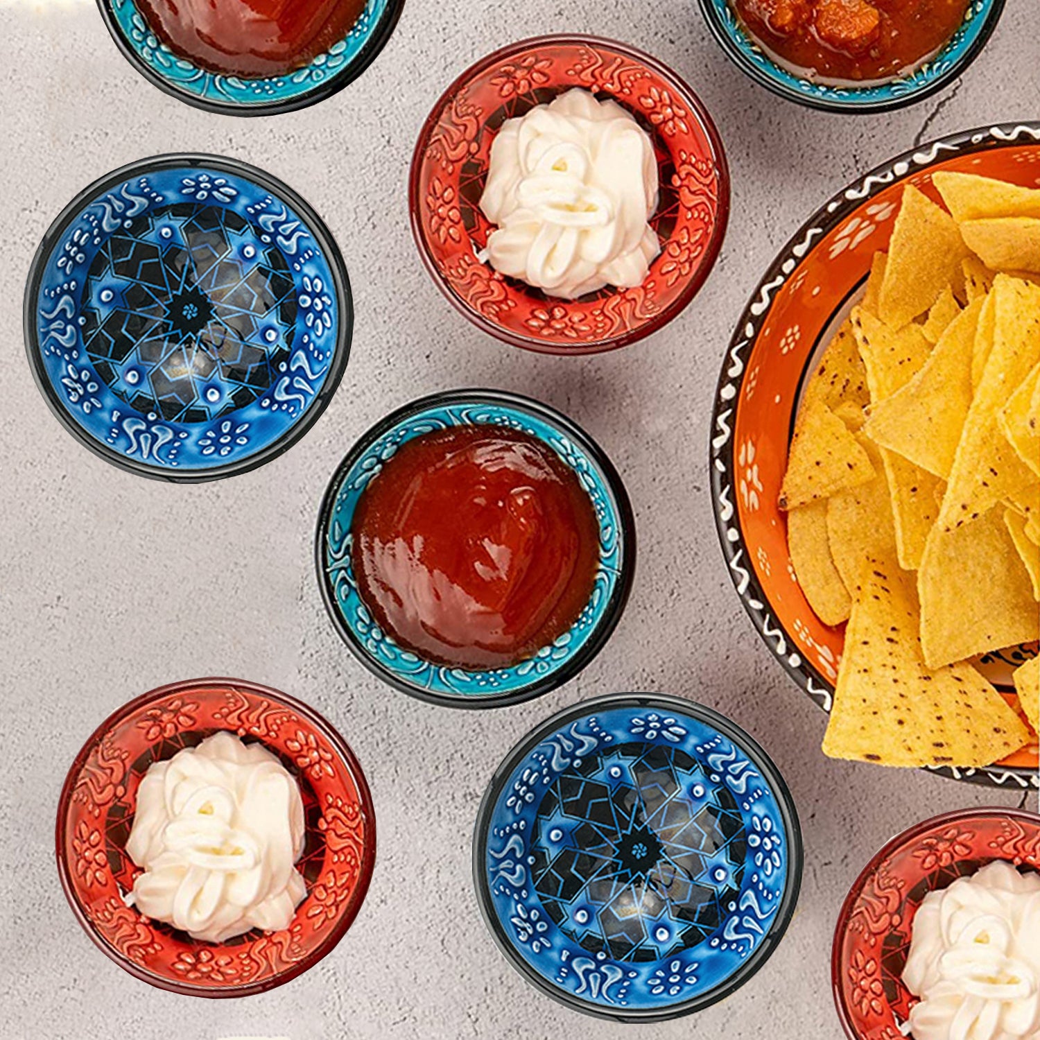 Set of 6 Ceramic Dip Bowls – Iznik, Spring Bloom – 8cm