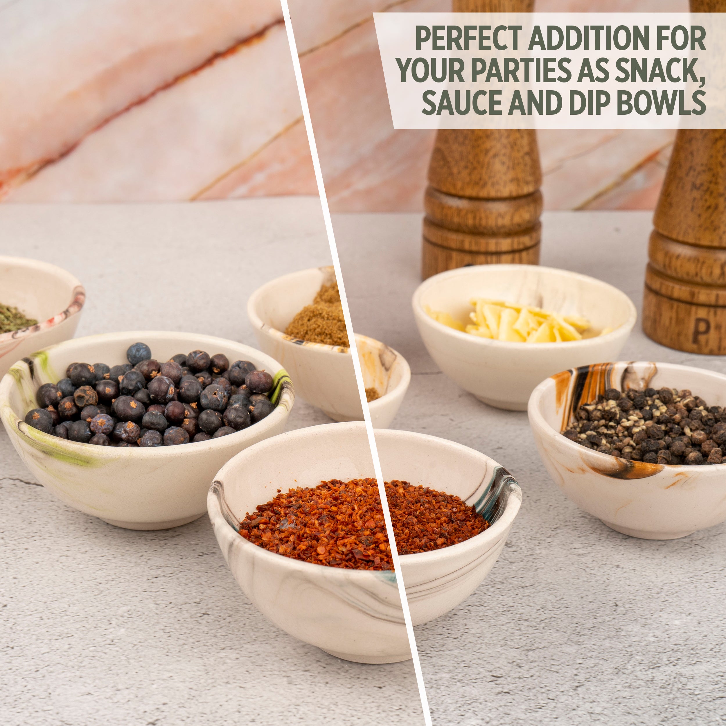 Set of 6 Ceramic Dip Bowls – Colonsay | Mocha, Marble Bloom – 8cm