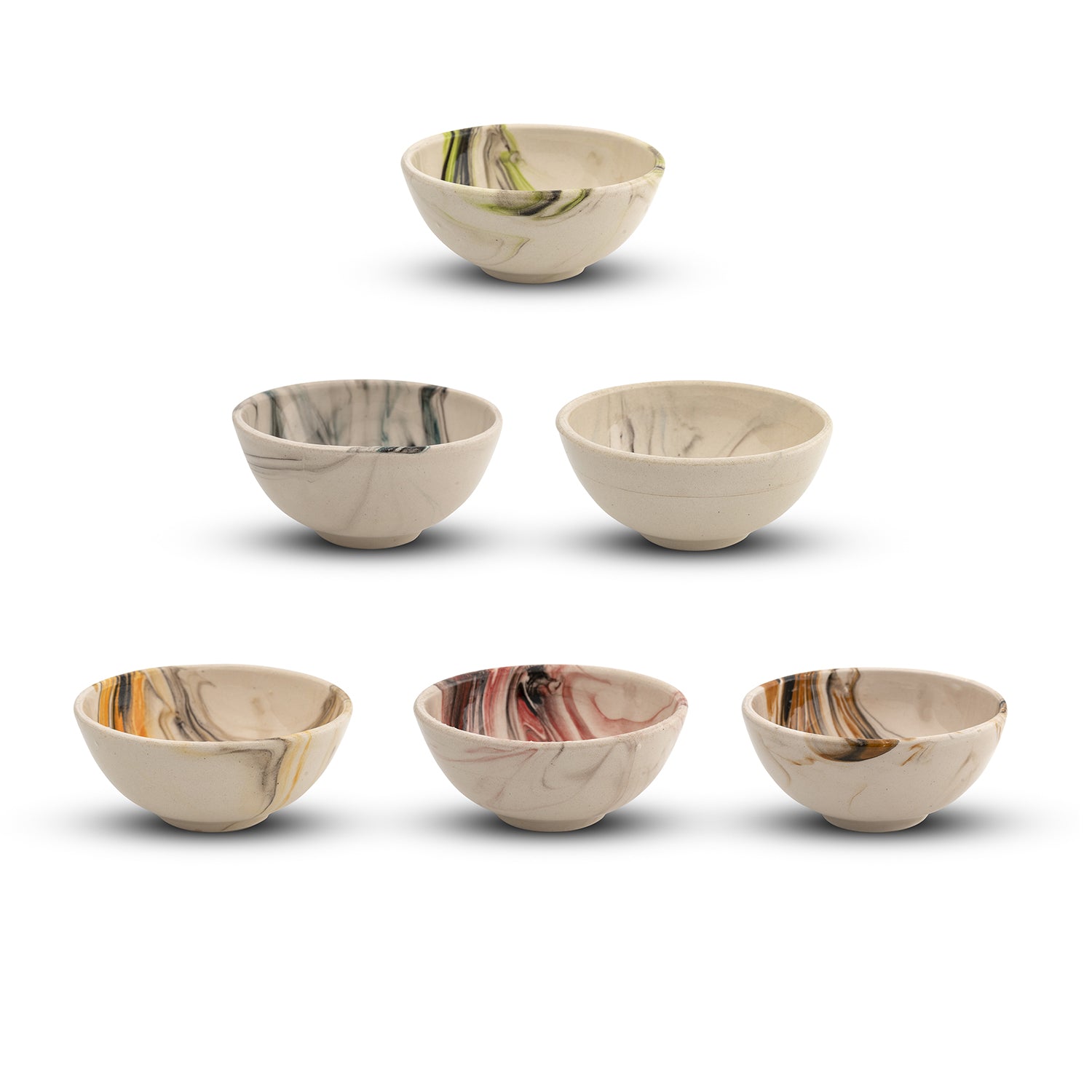 Set of 6 Ceramic Dip Bowls – Colonsay | Mocha, Marble Bloom – 8cm