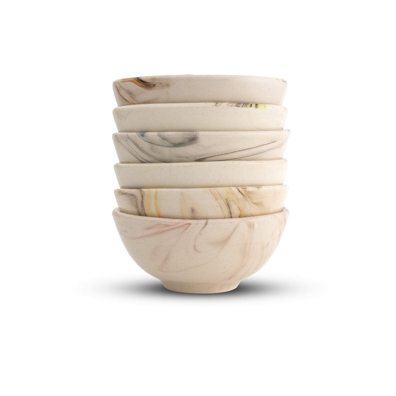 Set of 6 Ceramic Dip Bowls – Colonsay | Mocha, Marble Bloom – 8cm