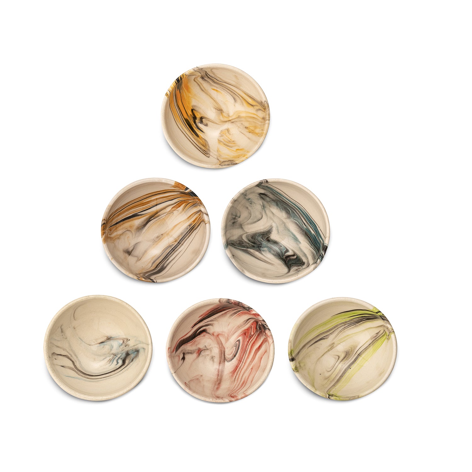 Set of 6 Ceramic Dip Bowls – Colonsay | Mocha, Marble Bloom – 8cm