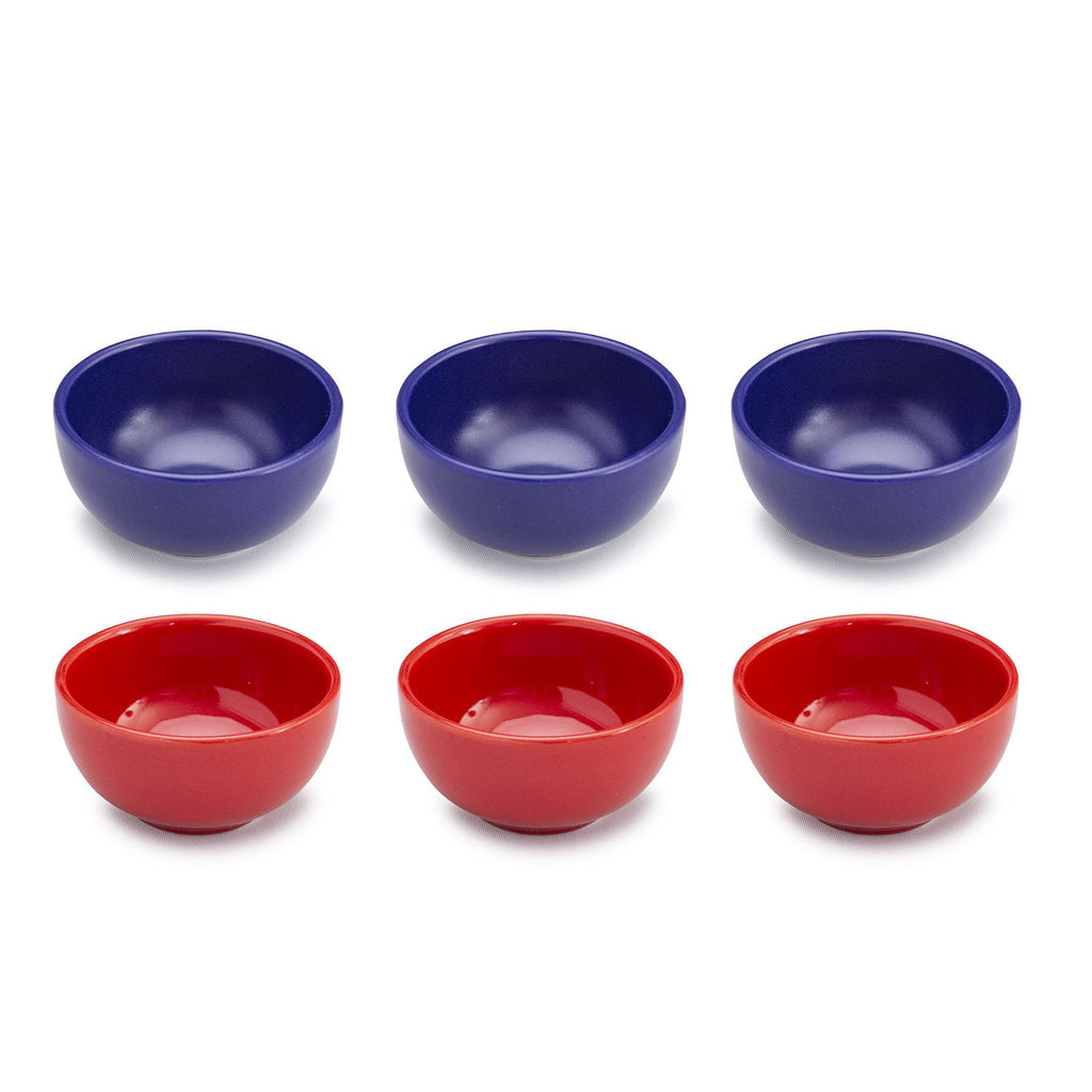 Ceramic Snack&Dip Bowls Set of 6 Matrix Blue&Red 8cm