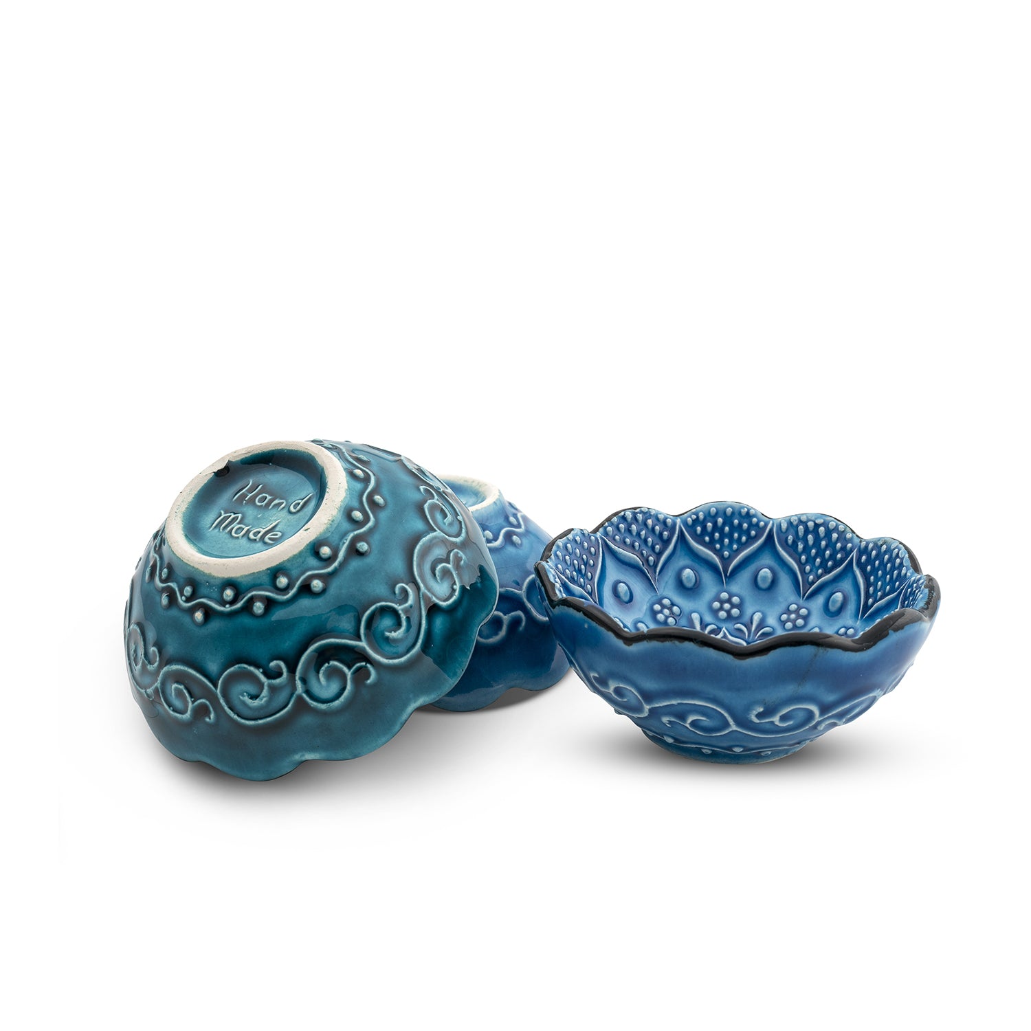 Set of 6 Ceramic Dip Bowls – Iznik, Aegean Whirl – 8cm