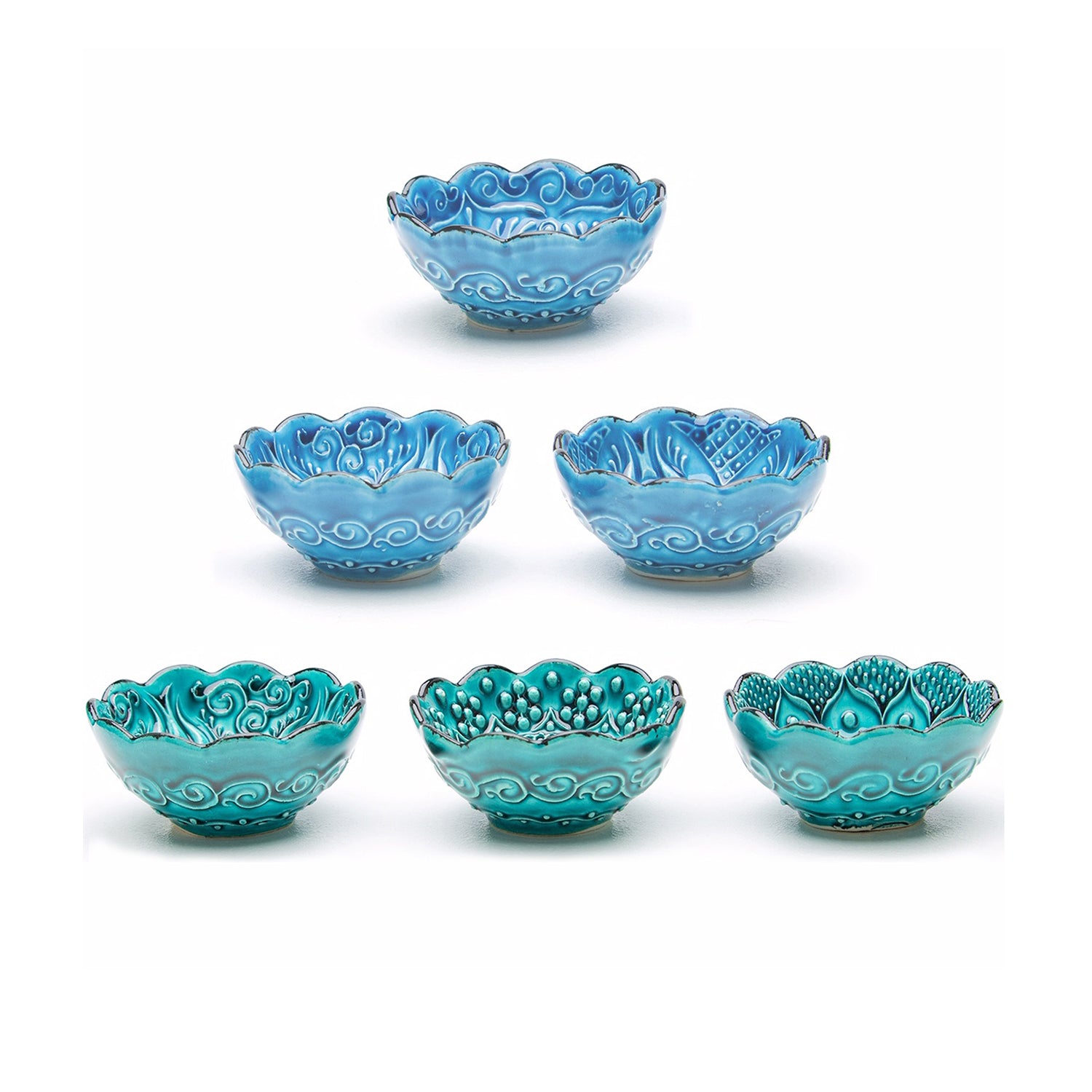 Set of 6 Ceramic Dip Bowls – Iznik, Aegean Whirl – 8cm