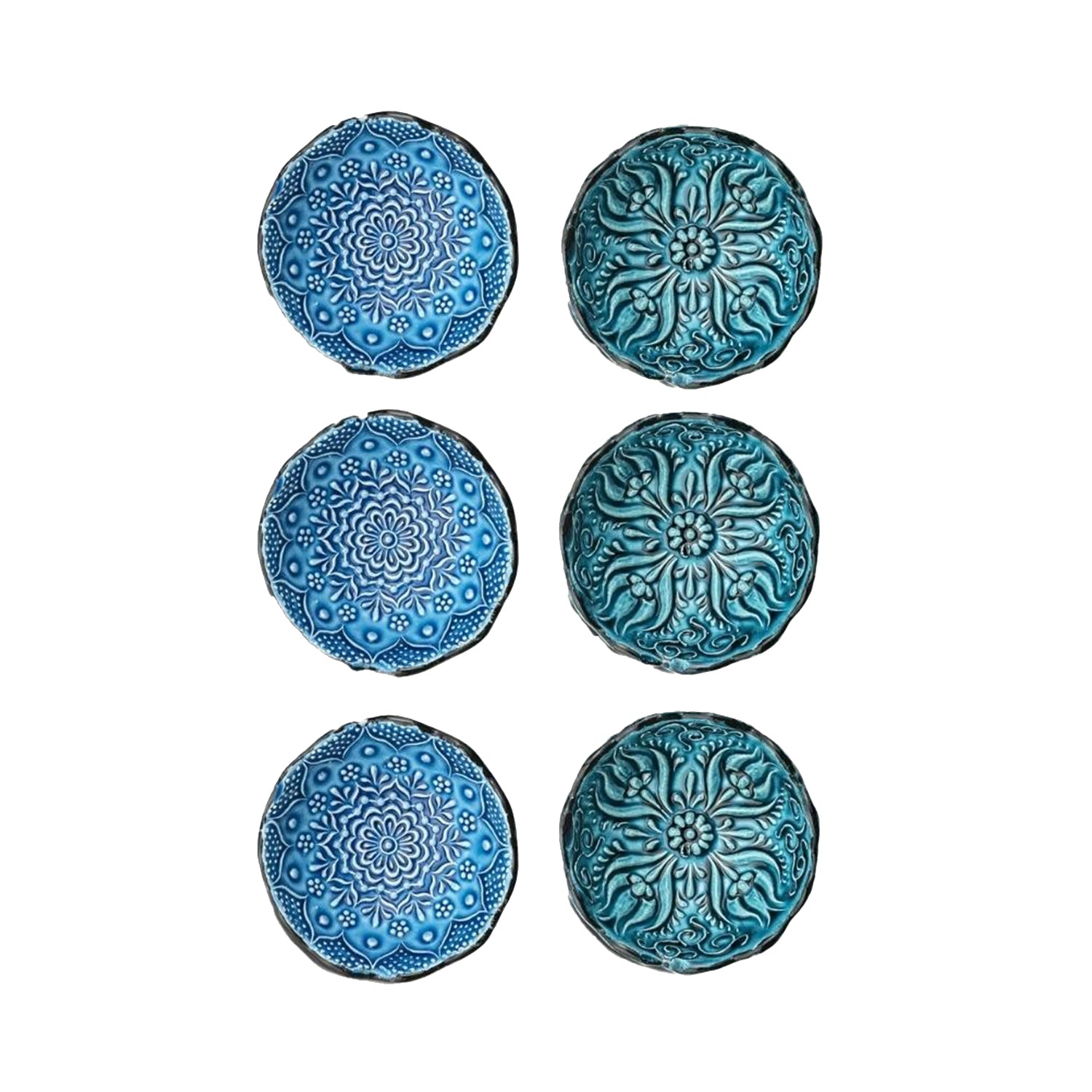 Set of 6 Ceramic Dip Bowls – Iznik, Aegean Whirl – 8cm