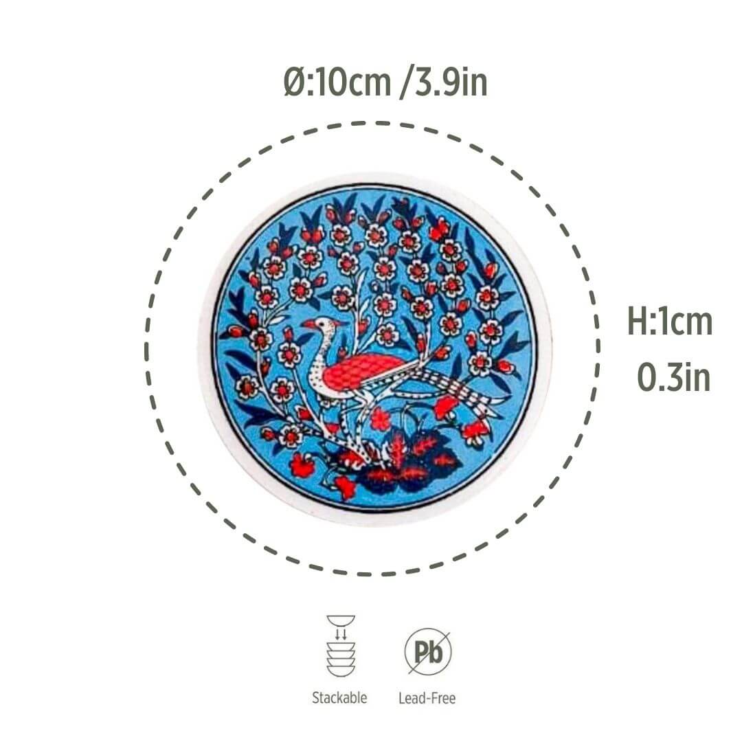 Ceramic Coasters – Iznik, Sky Blue Peacock – 10cm