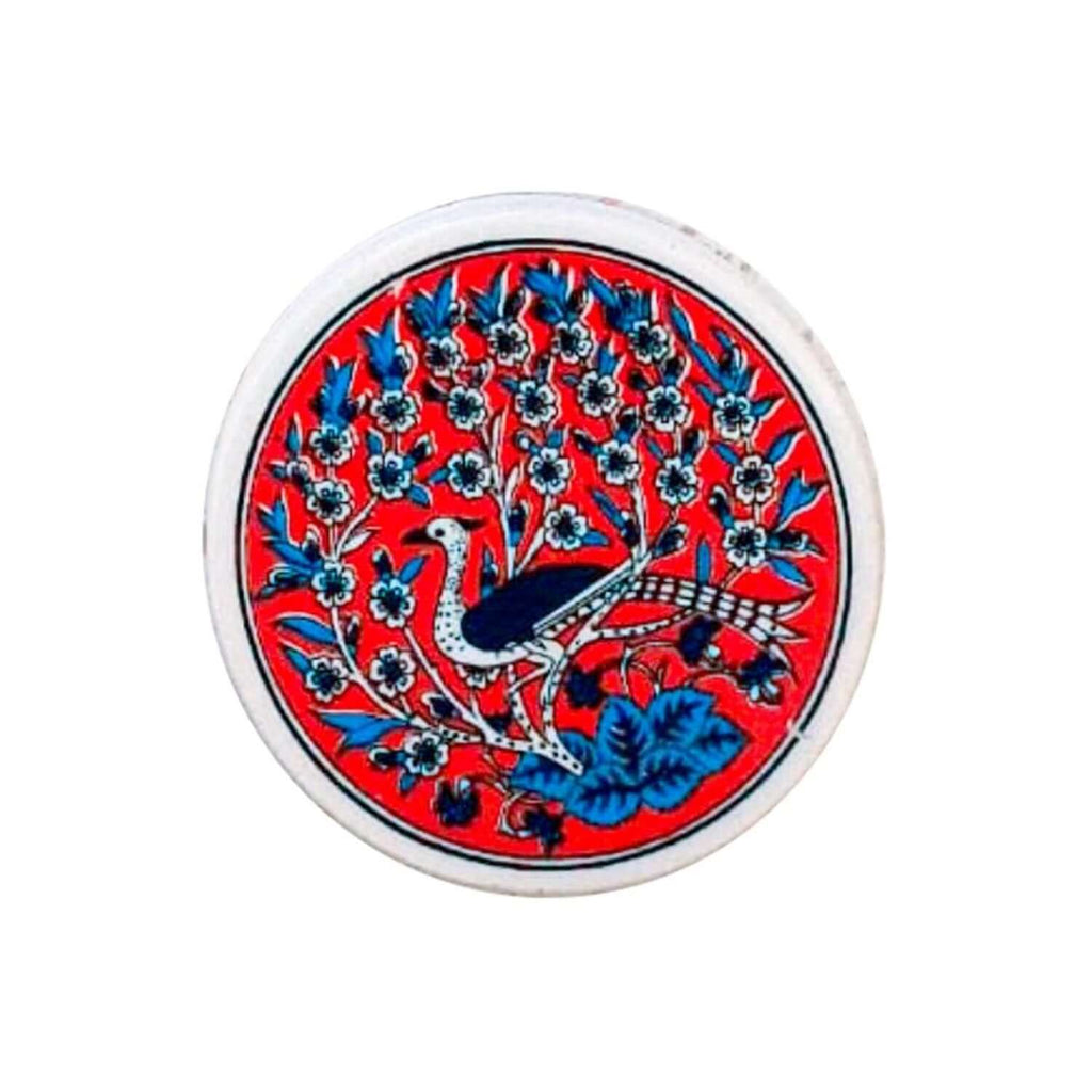 Ceramic Coaster Peacock Red 10cm