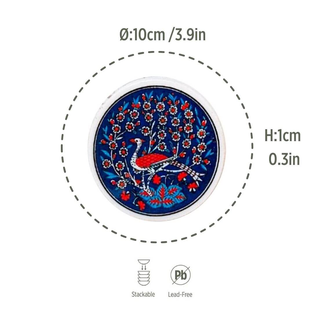 Ceramic Coasters – Iznik, Navy Peacock – 10cm