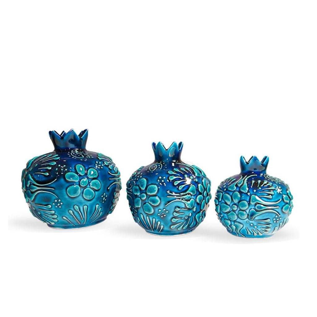 Ceramic Vase Pomegranate Trio Ocean Blue 11 / 9 / 8cm