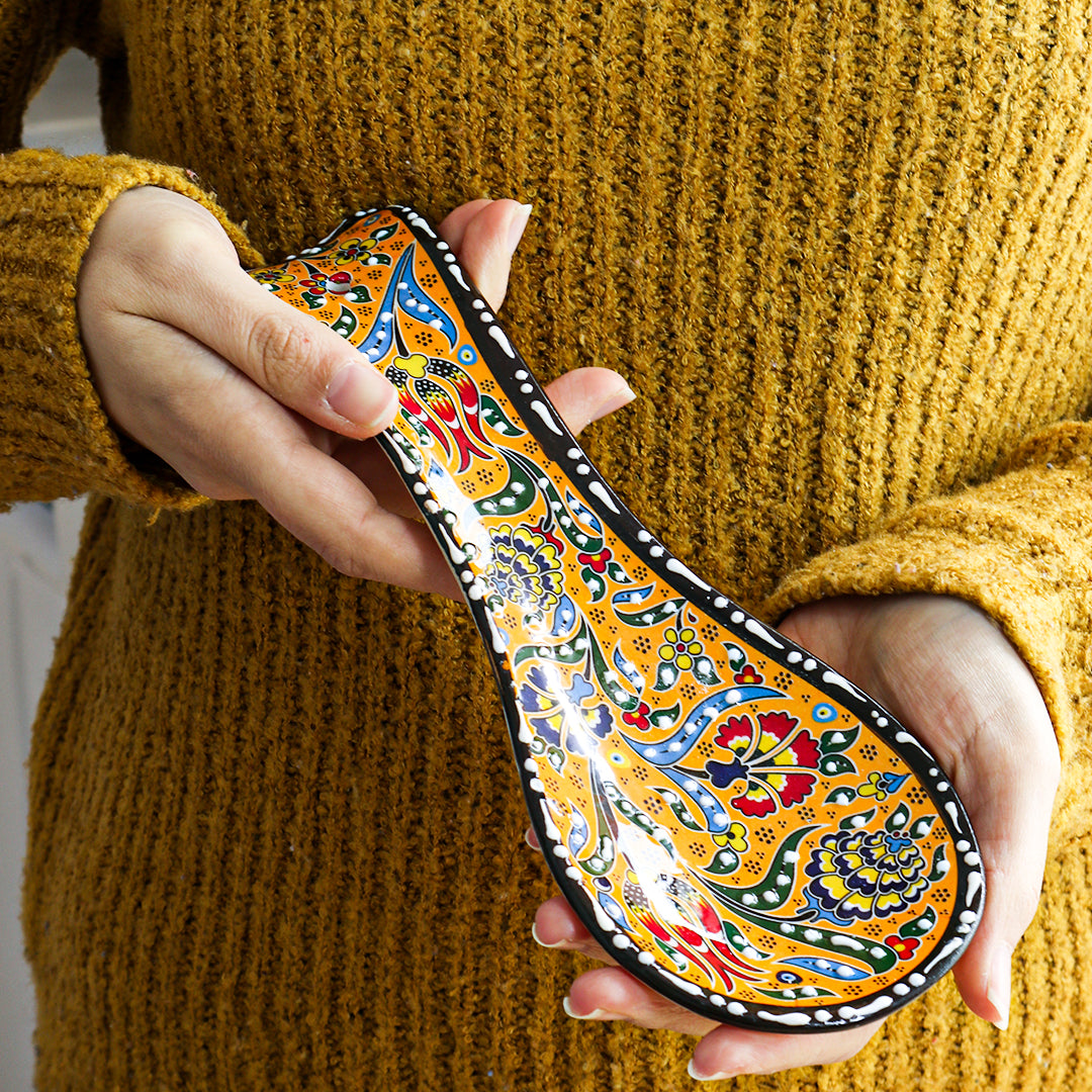 Ceramic Spoon Rest – Iznik, Yellow Tulip – 24x5cm