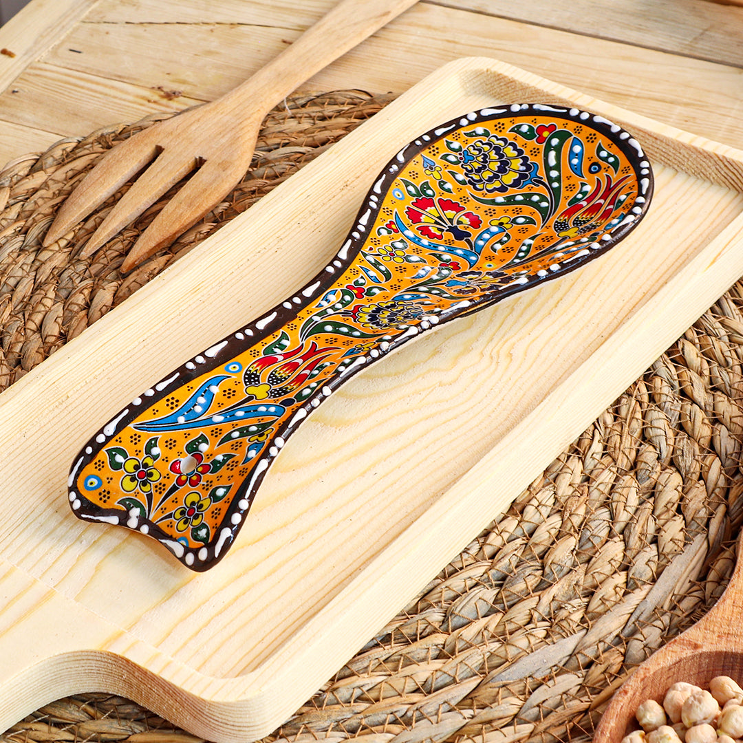 Ceramic Spoon Rest – Iznik, Yellow Tulip – 24x5cm
