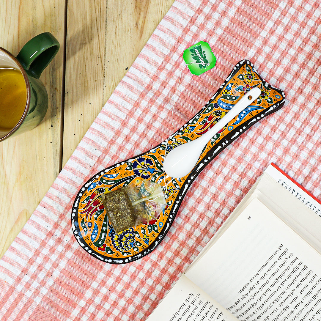 Ceramic Spoon Rest – Iznik, Yellow Tulip – 24x5cm