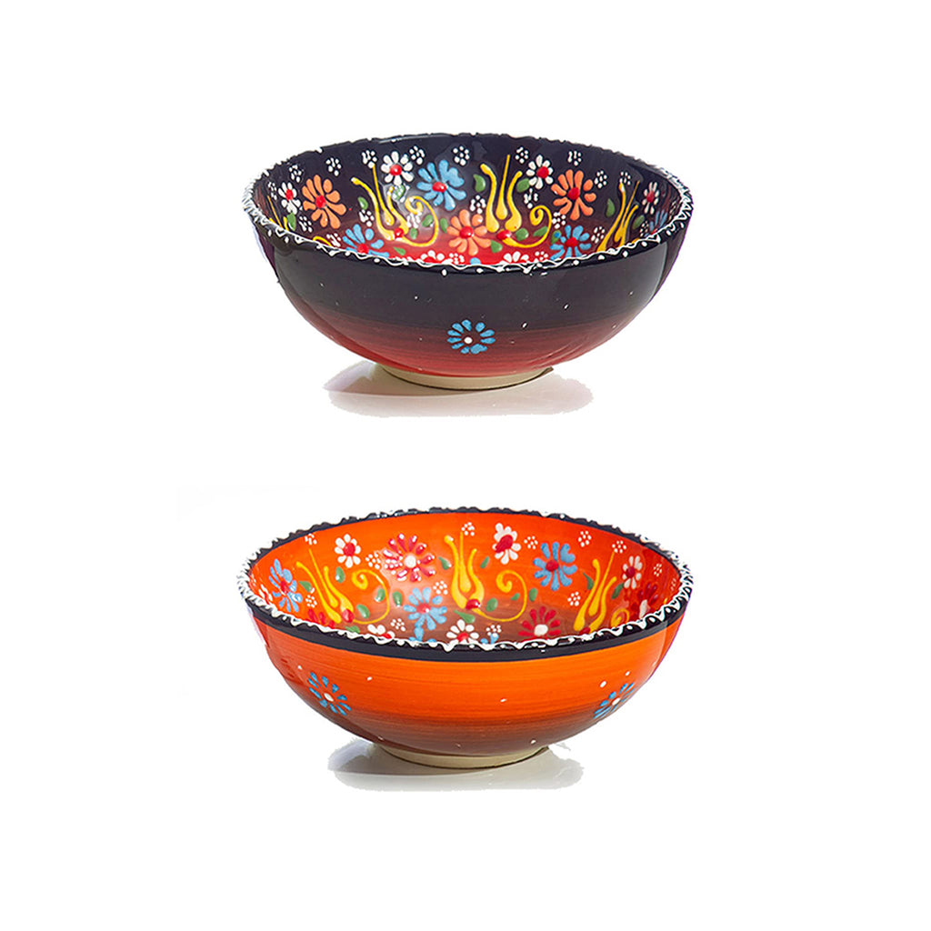 Handmade Ceramic Bowls Set of 2 Mexican Red&Orange 15cm