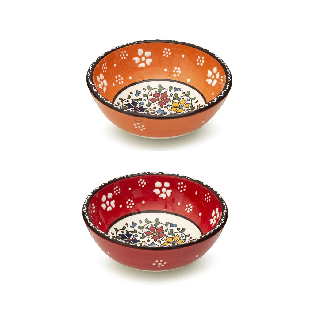 Handmade Ceramic Bowls Set of 2 Mexican Red&Orange 15cm