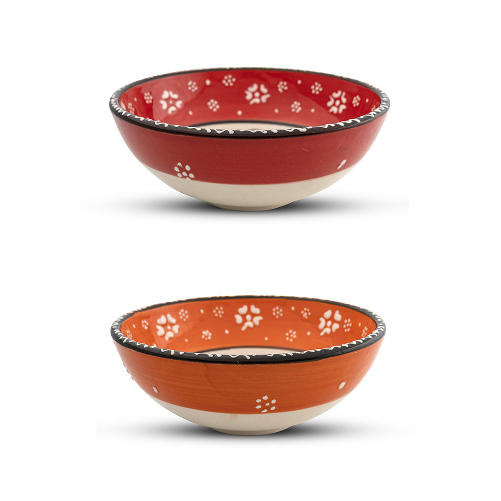 Handmade Ceramic Bowls Set of 2 Mexican Red&Orange 12cm