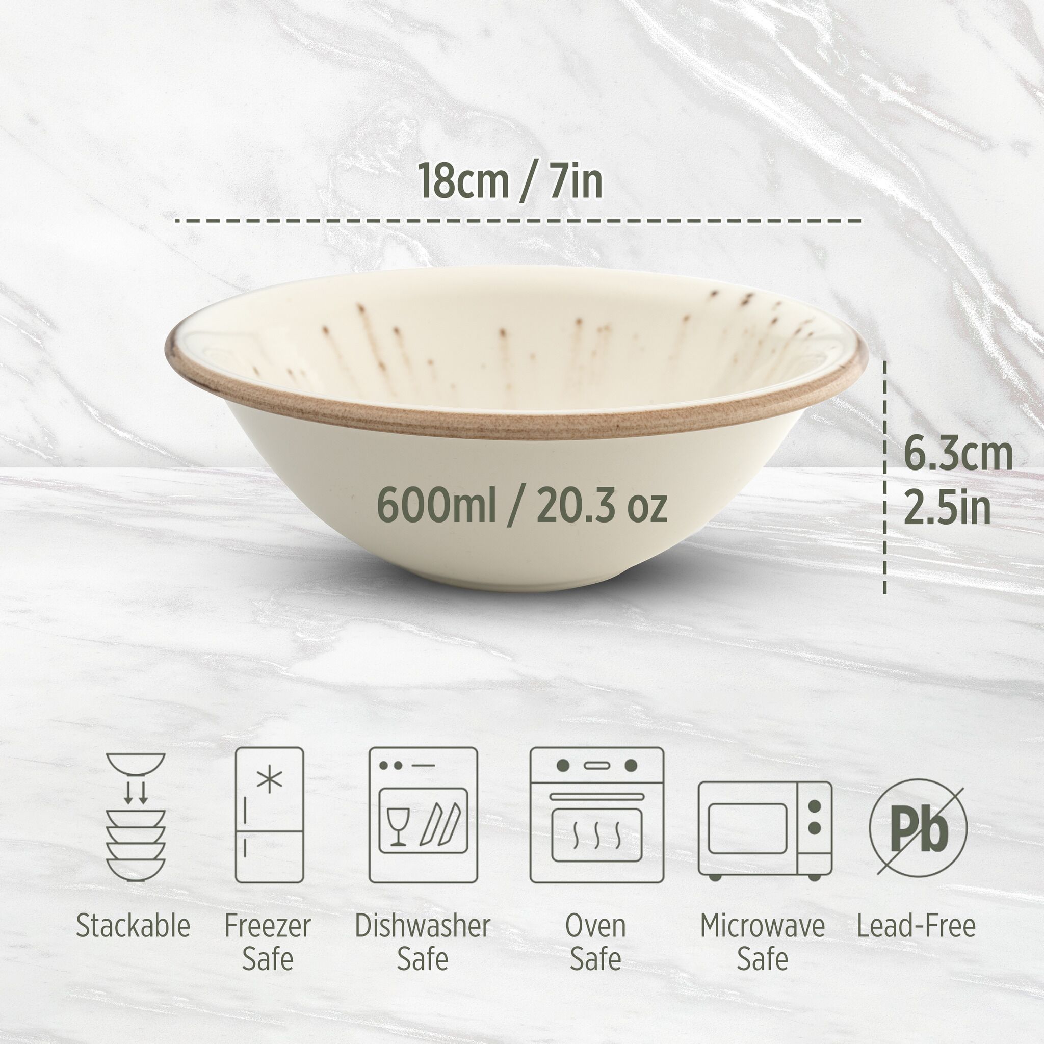 Set of 4 Porcelain Soup&Cereal Bowls – Morar, Sandstone – 18cm