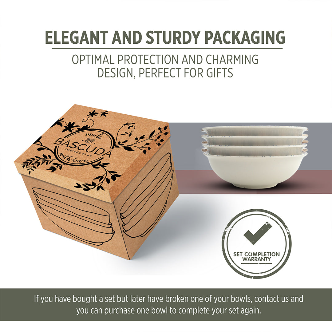 Set of 4 Porcelain Soup&Cereal Bowls – Fairlie, Petal Rim – 17cm