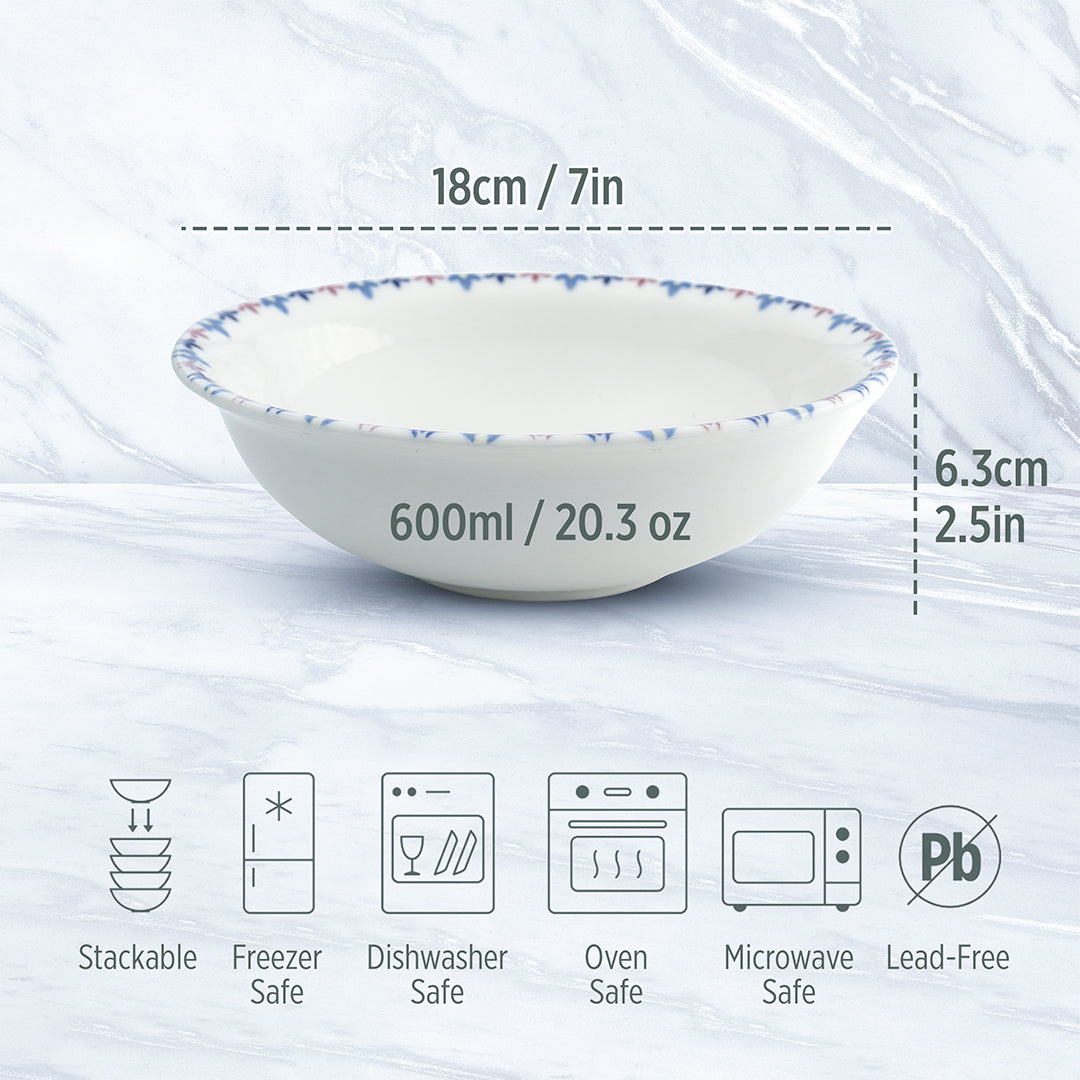 Set of 4 Porcelain Soup&Cereal Bowls – Fairlie, Petal Rim – 17cm