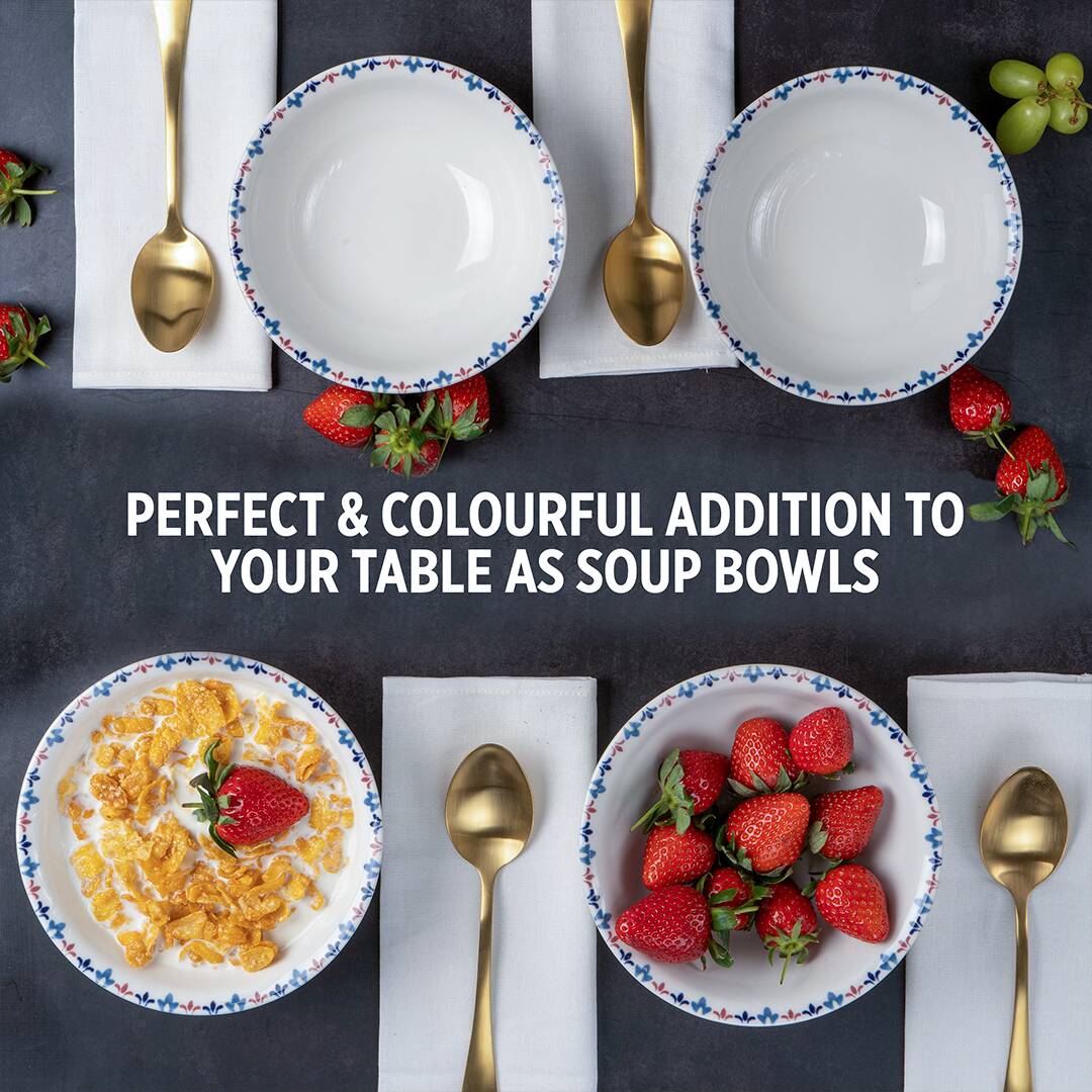 Set of 4 Porcelain Soup&Cereal Bowls – Fairlie, Petal Rim – 17cm