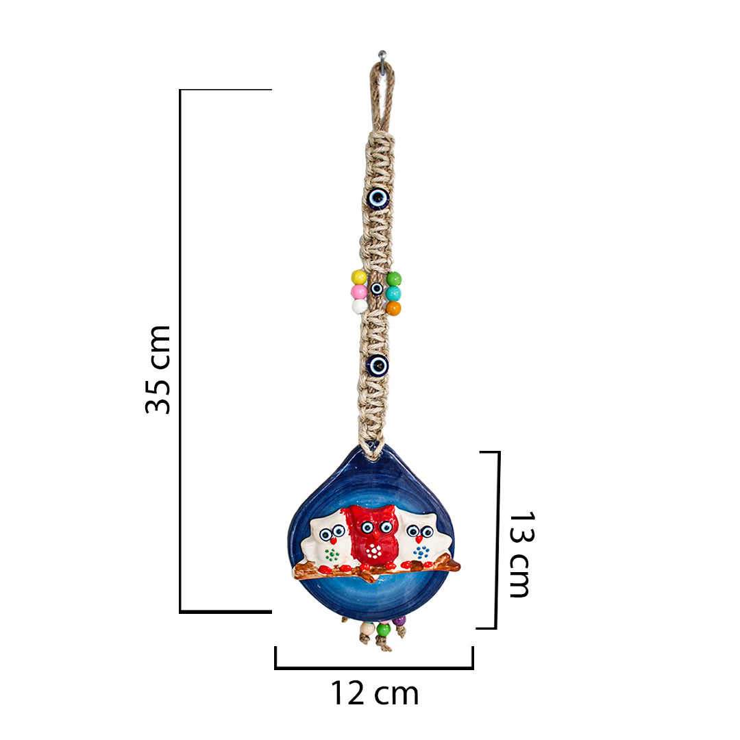 Handmade Ceramic Wall Decoration with Owl Trio, Navy