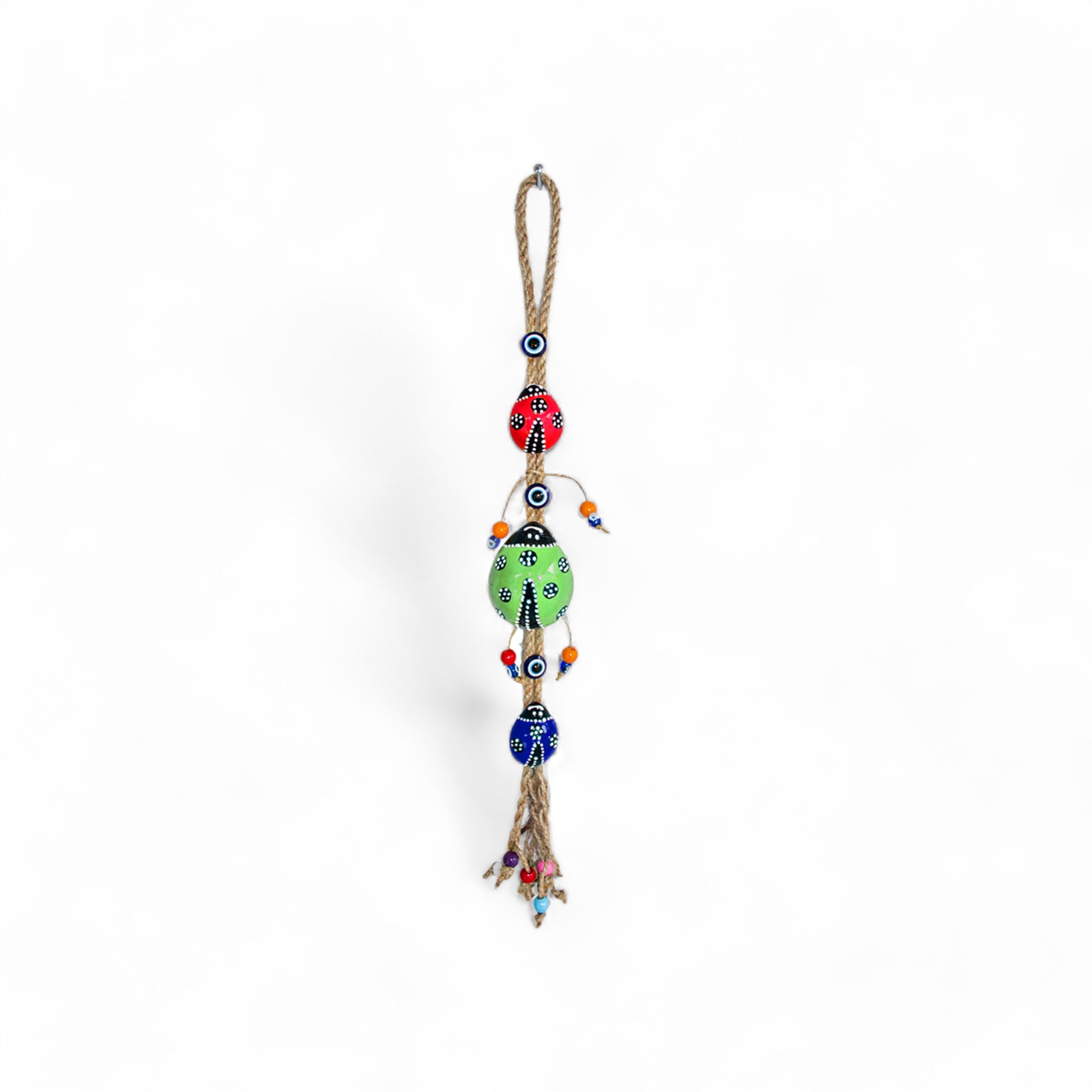 Ceramic Wall Decoration with Hanging Lady Bug Trio, Multicolour