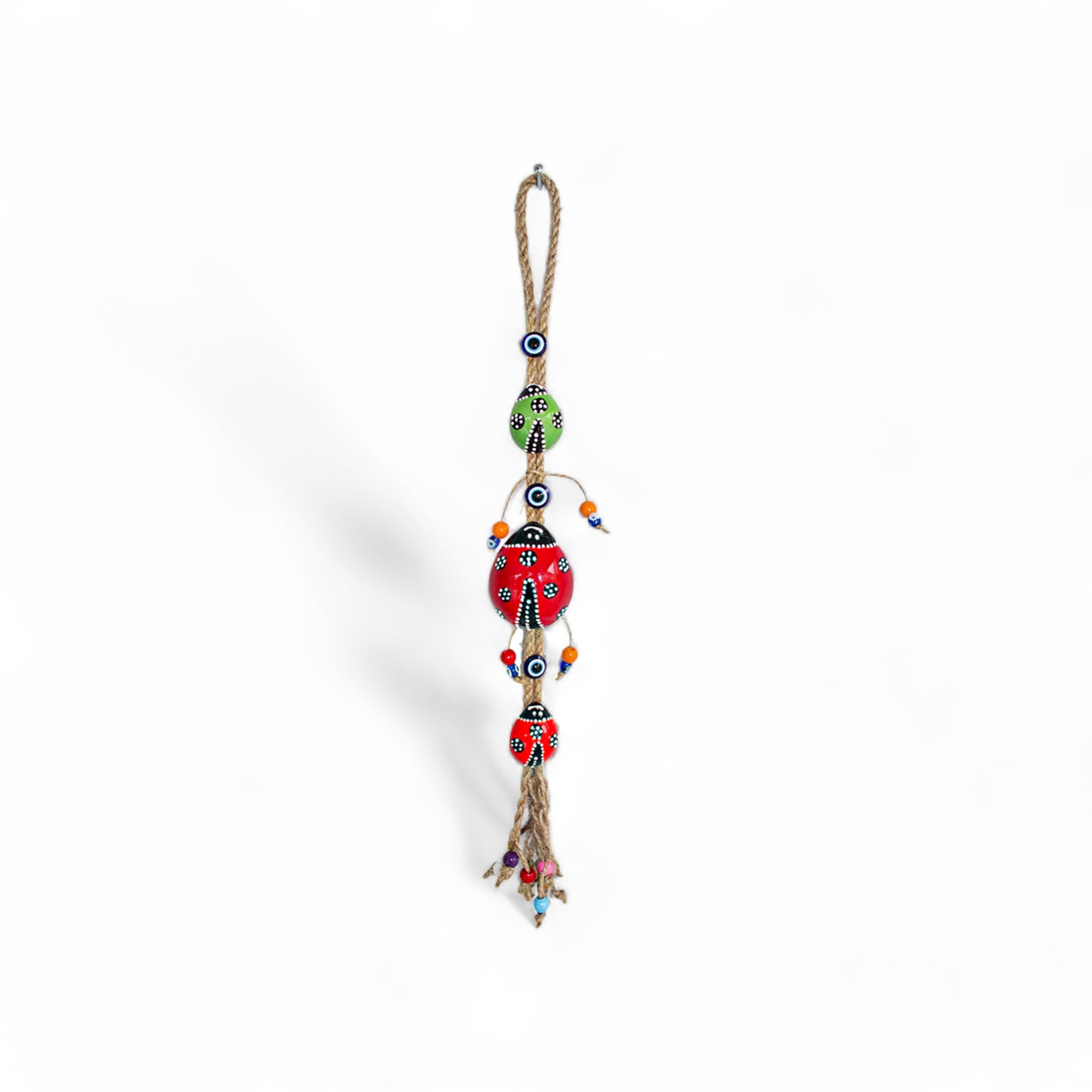 Ceramic Wall Decoration with Hanging Lady Bug Trio, Multicolour