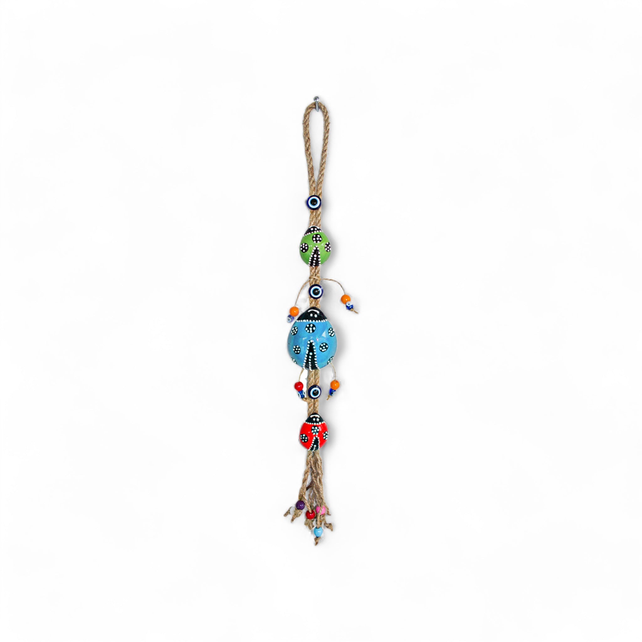 Ceramic Wall Decoration with Hanging Lady Bug Trio, Multicolour