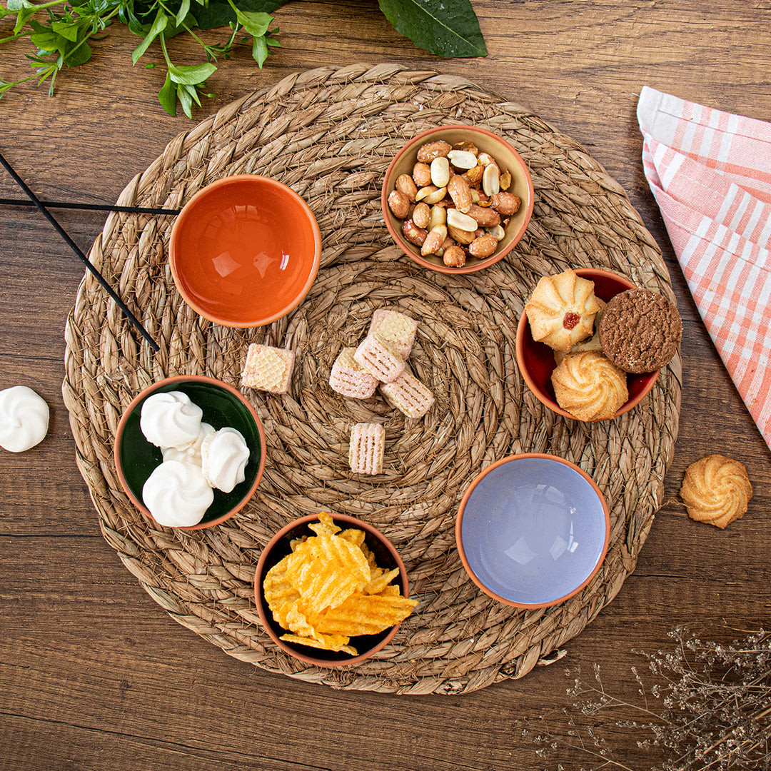 Set of 6 Terracotta Dip Bowls – Ruabon, Mixed Glazes – 8cm