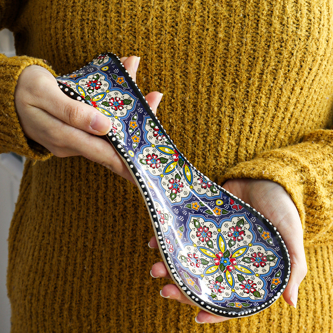 Ceramic Spoon Rest – Iznik, Navy Floral Star – 24x5cm
