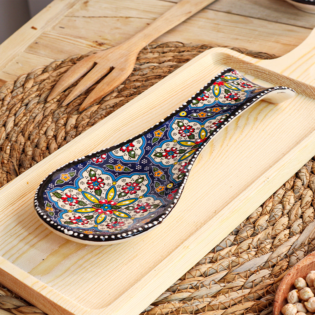 Ceramic Spoon Rest – Iznik, Navy Floral Star – 24x5cm