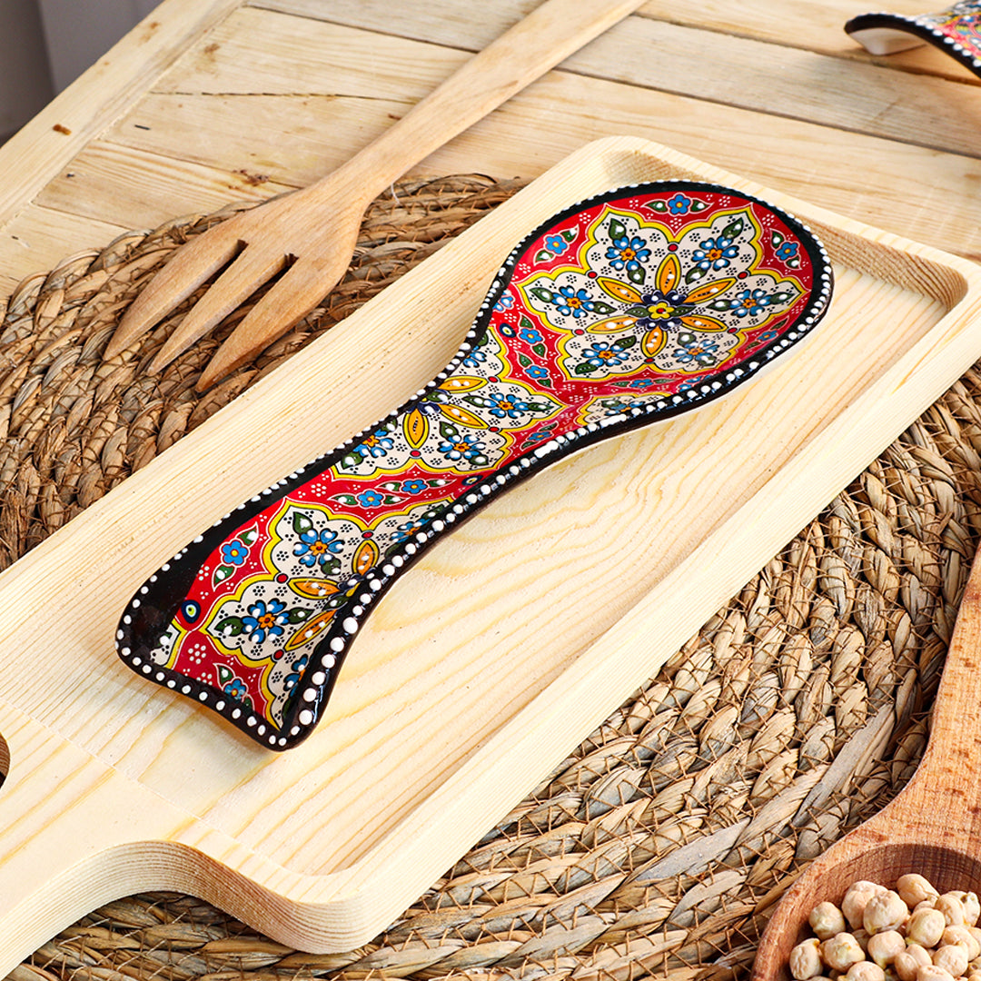Ceramic Spoon Rest – Iznik, Red Floral Star – 24x5cm
