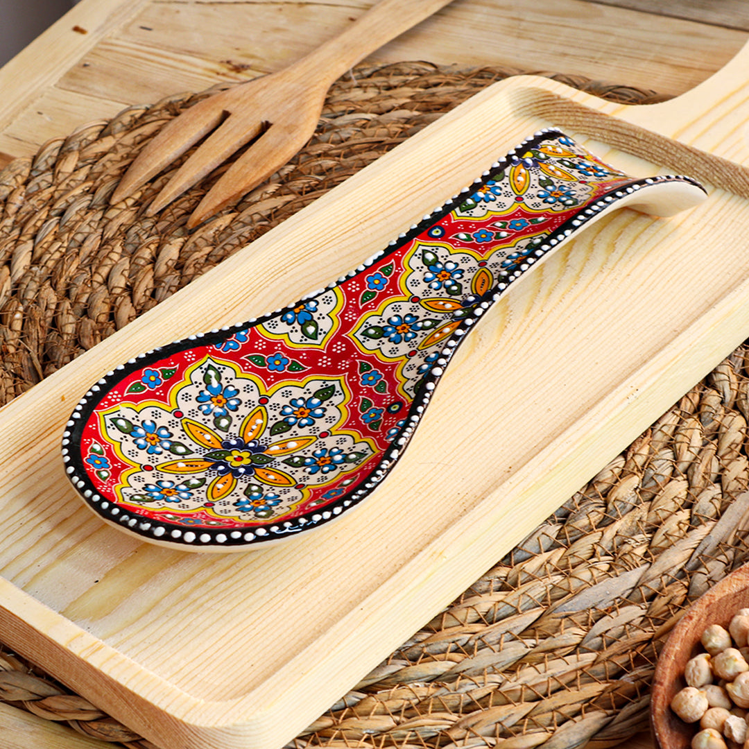 Ceramic Spoon Rest – Iznik, Red Floral Star – 24x5cm