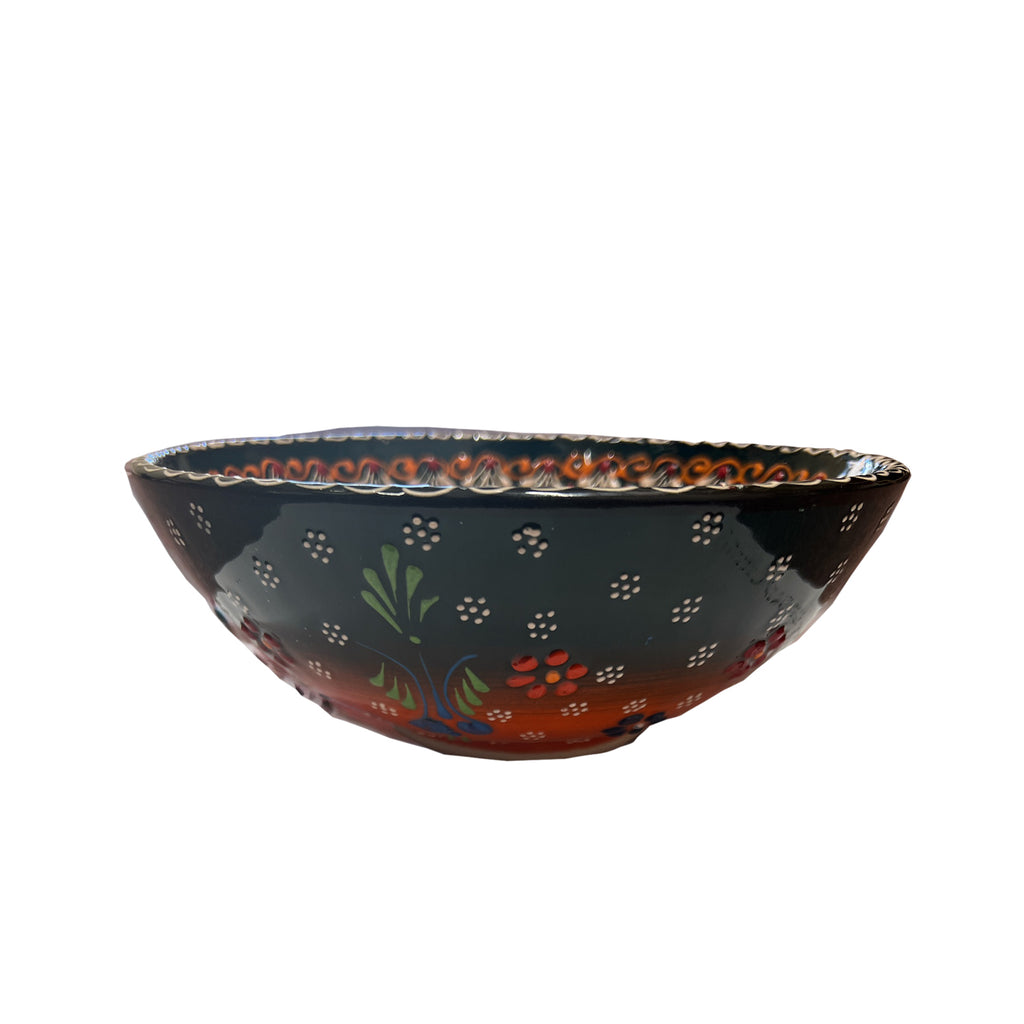 Handmade Ceramic Bowl Mexican Black to Orange 21cm
